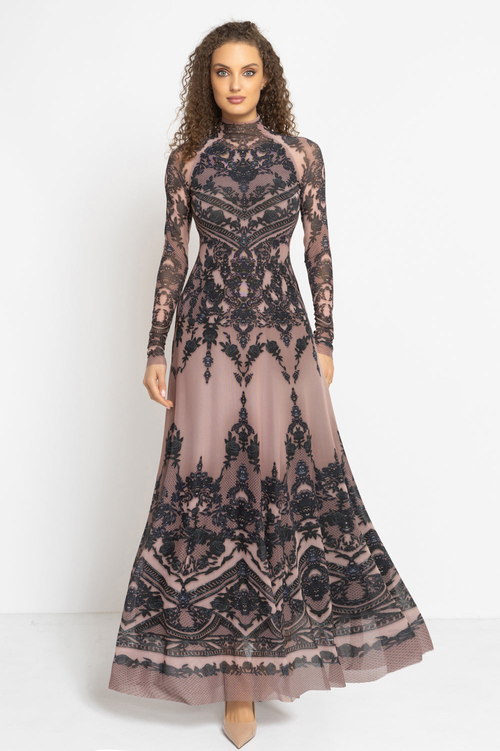 LONG FINE NET DRESS - GRAFFITI POWDER JIORO ДЪЛГА РОКЛЯ ОТ ФИНА МРЕЖА - GRAFFITI POWDER JIORO