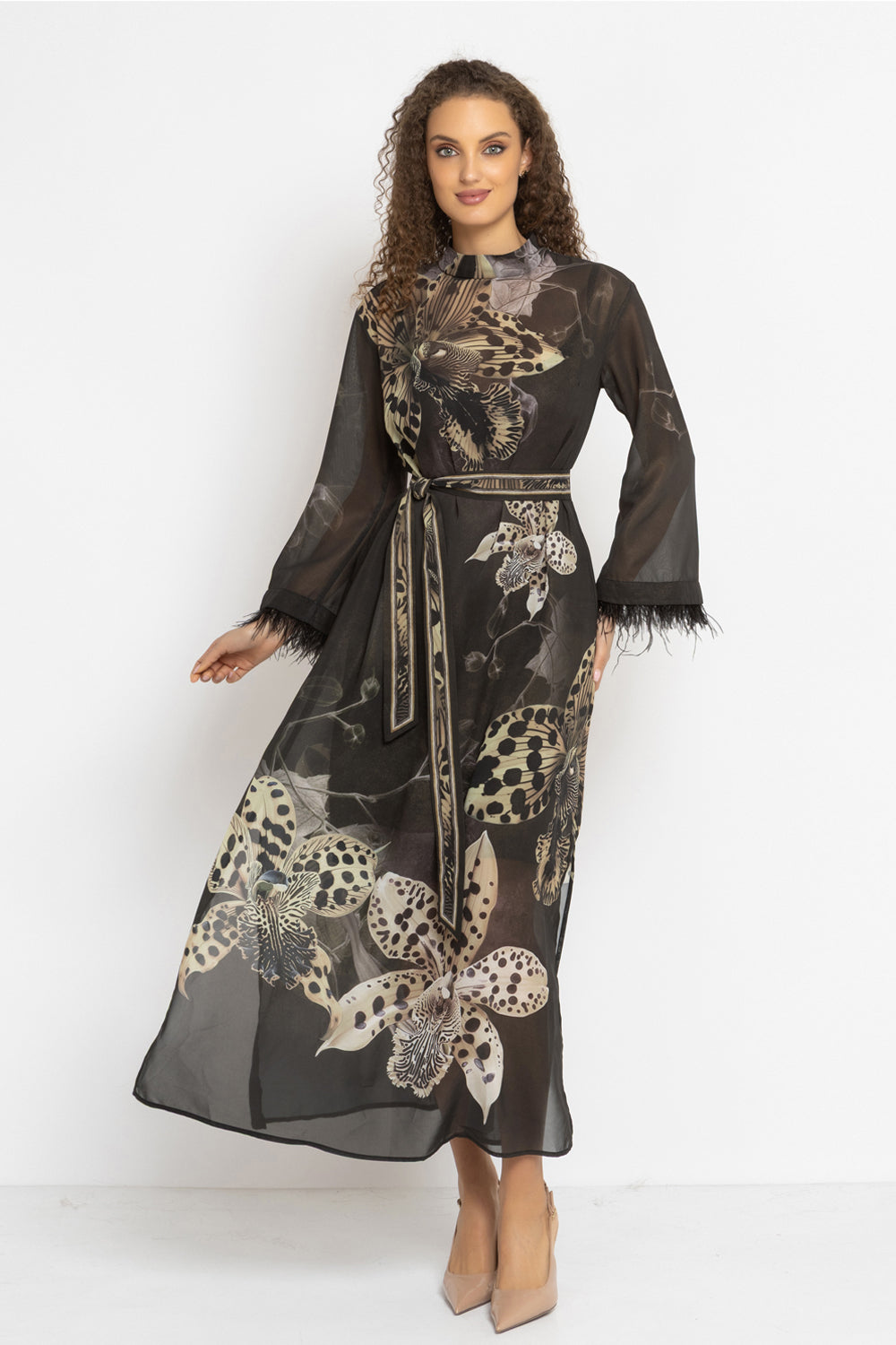 FRENCH CHIFFON CAFTAN DRESS - LEO ORCHID