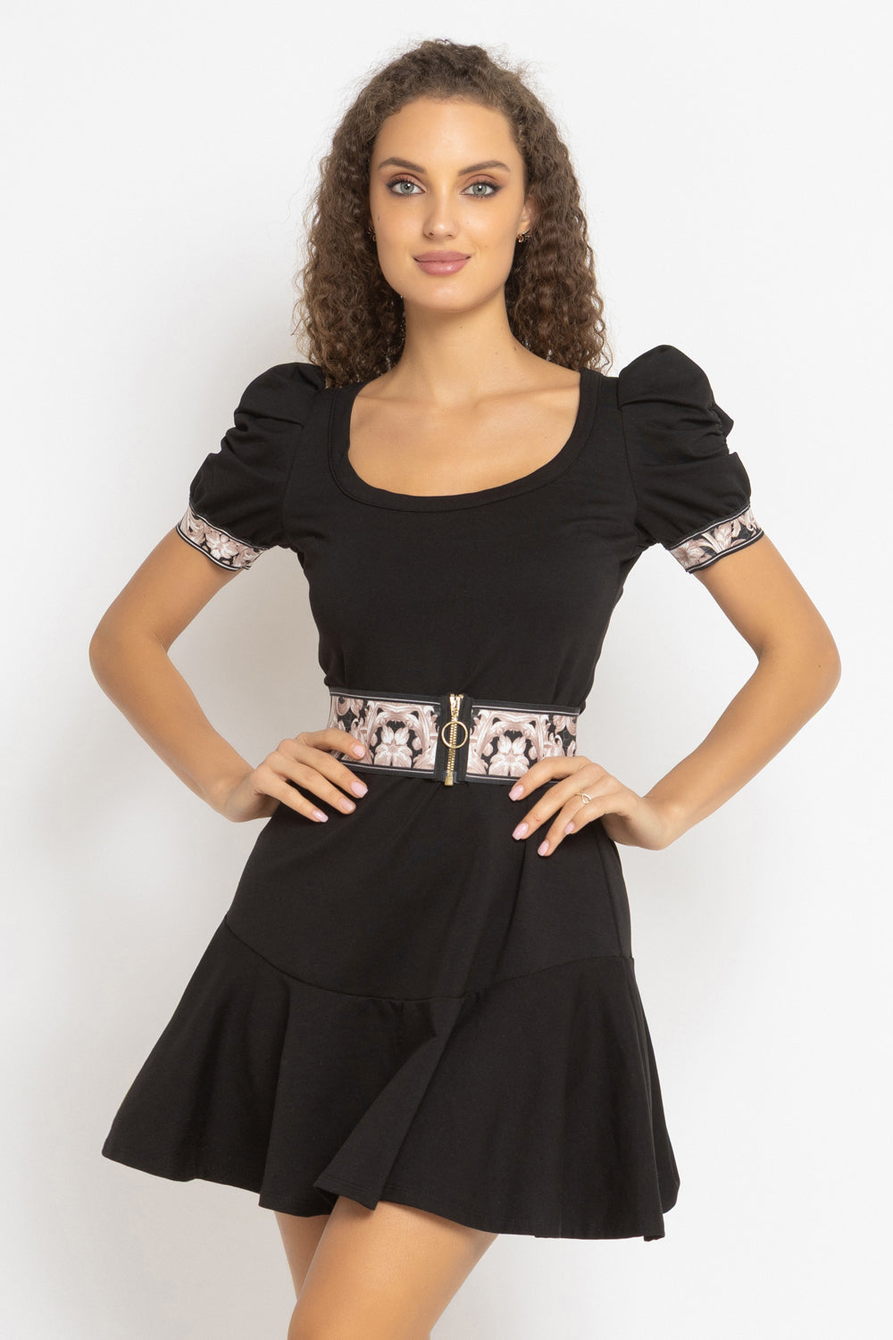 BLACK COTTON DRESS WITH PUFF SLEEVES - ESSENTIALS JIORO ЧЕРНА ПАМУЧНА РОКЛЯ С БУФАН РЪКАВИ - ESSENTIALS JIORO