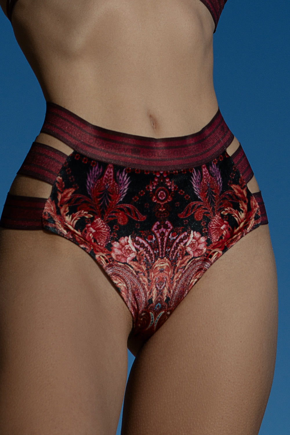 Bas de bikini en velours taille haute - Paisley foncé