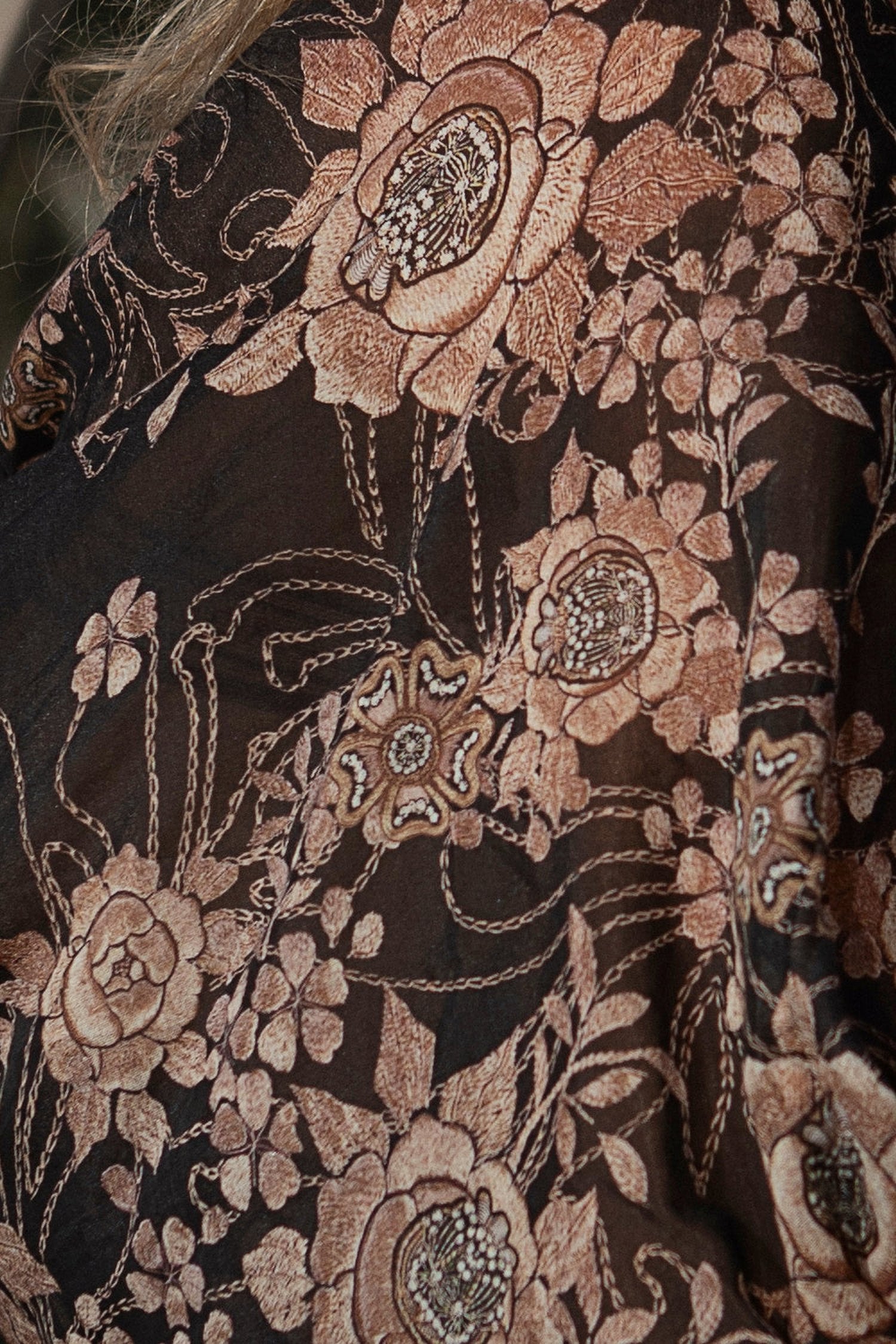 Kimono en coton de soie - Roses dorées
