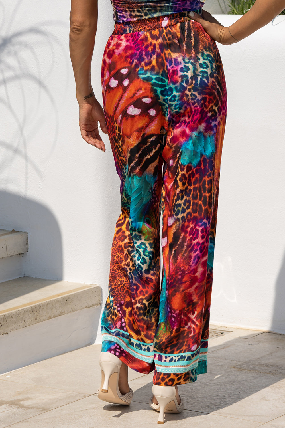 VISCOSE SATIN LOOSE FIT PANTS - LEO NEON WILD