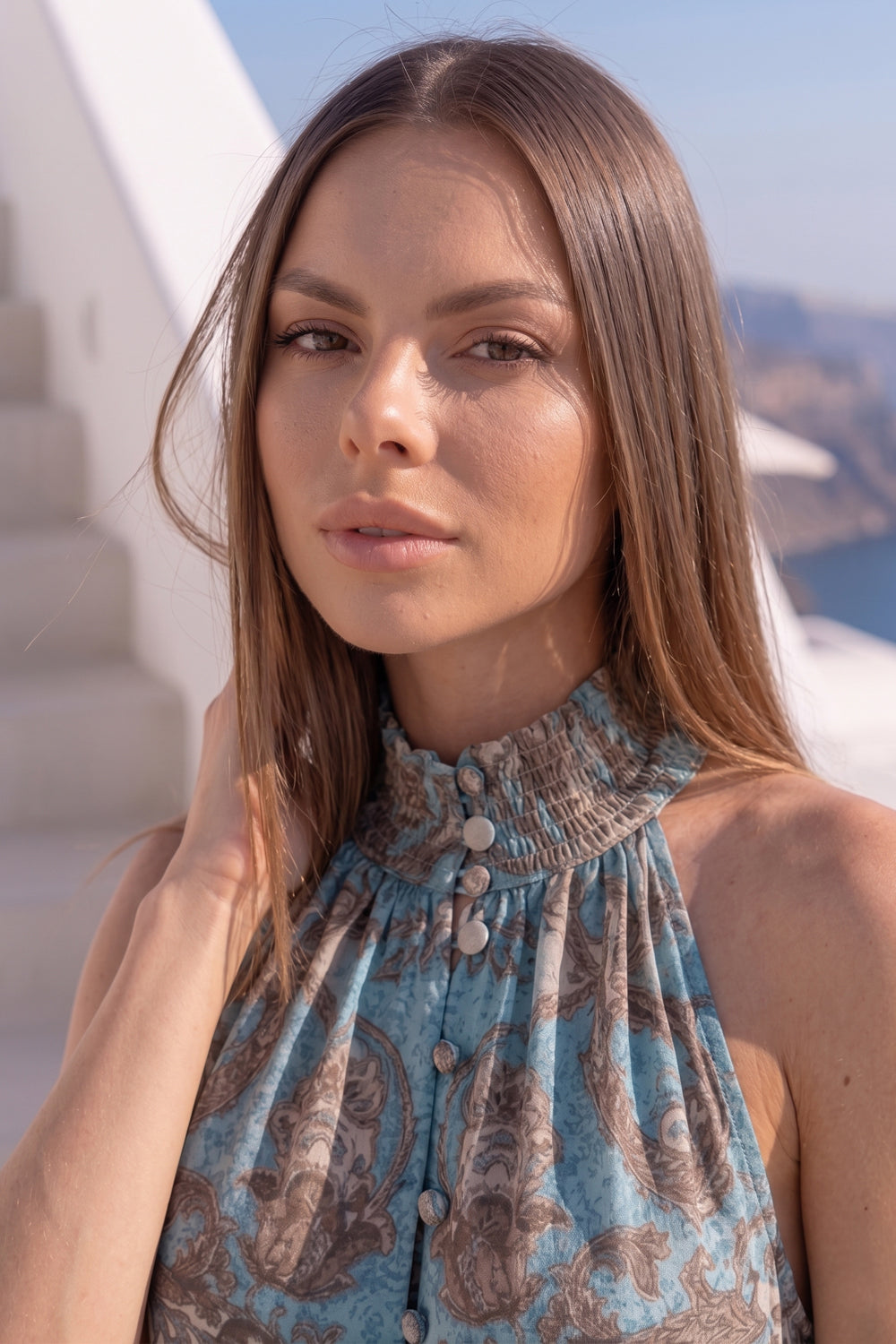 TOP COURT EN SATIN DE VISCOSE - CIEL PAISLEY