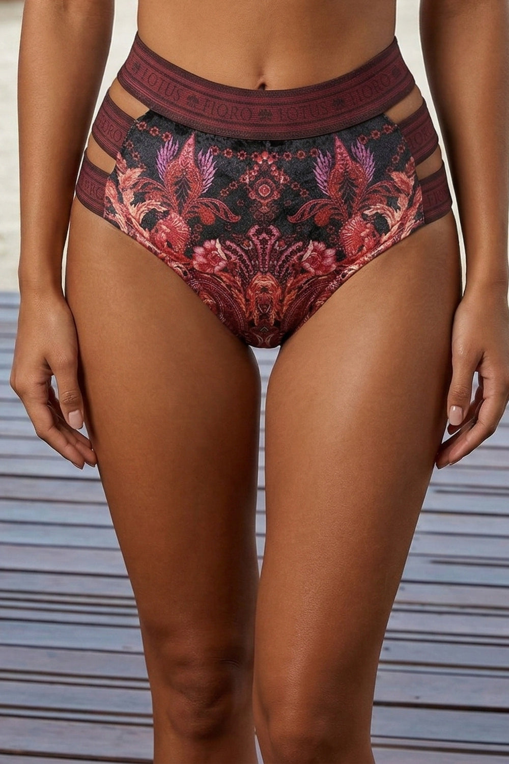 HIGH-WAISTED VELVET BIKINI BOTTOMS - PAISLEY DARK JIORO ДОЛНИЩЕ С ВИСОКА ТАЛИЯ ОТ КАДИФЕ - PAISLEY DARK JIORO