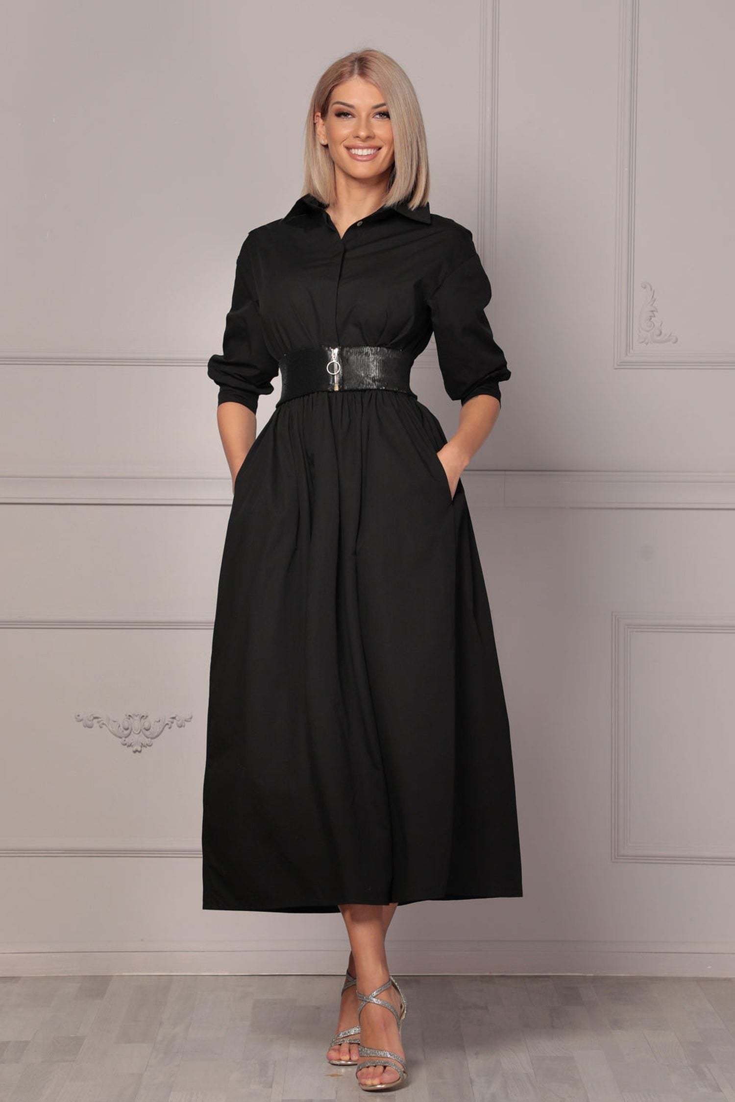 ROBE EN POPELINE LÂCHE AVEC CEINTURE - ESSENTIELS