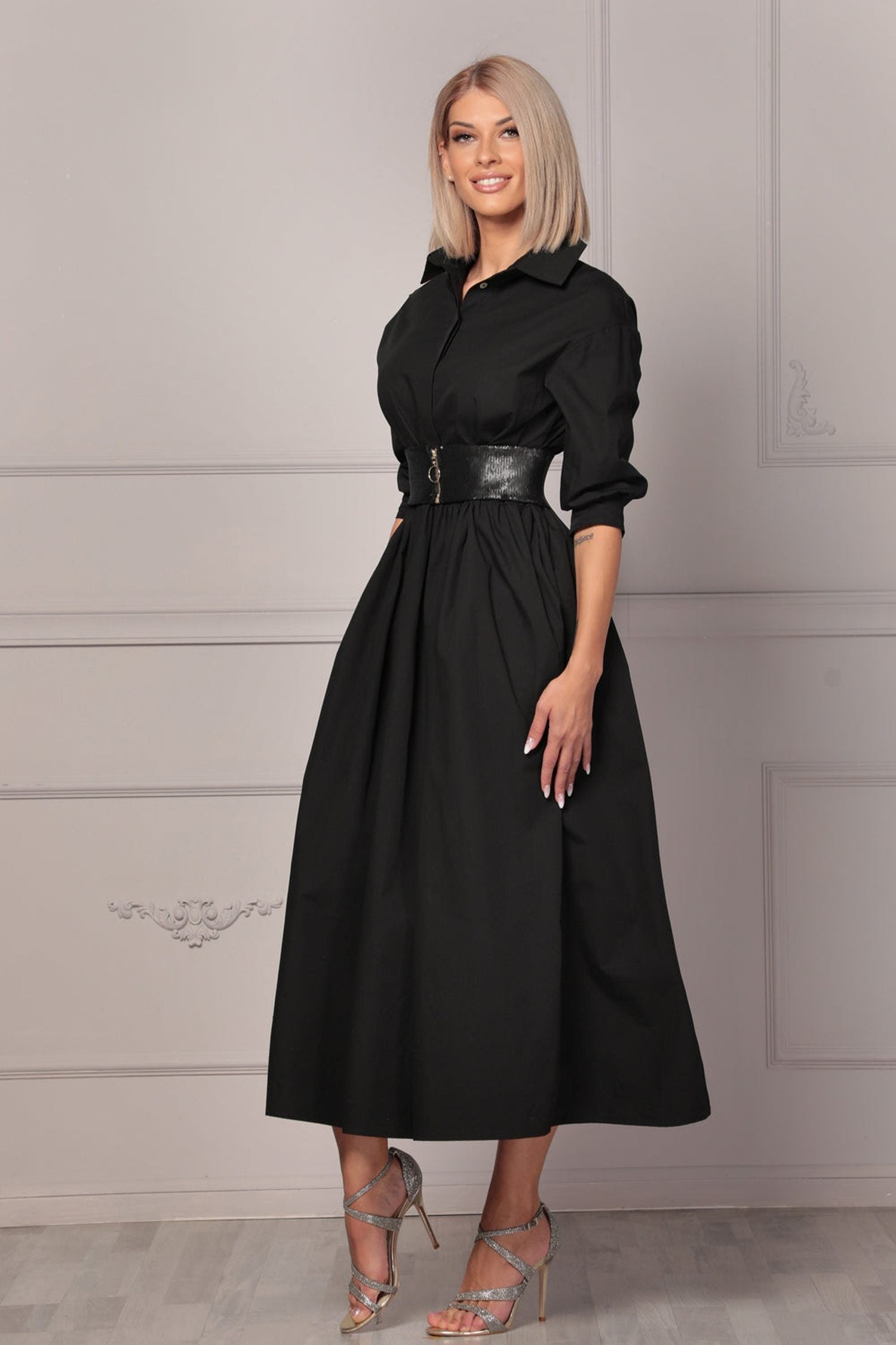 ROBE EN POPELINE LÂCHE AVEC CEINTURE - ESSENTIELS