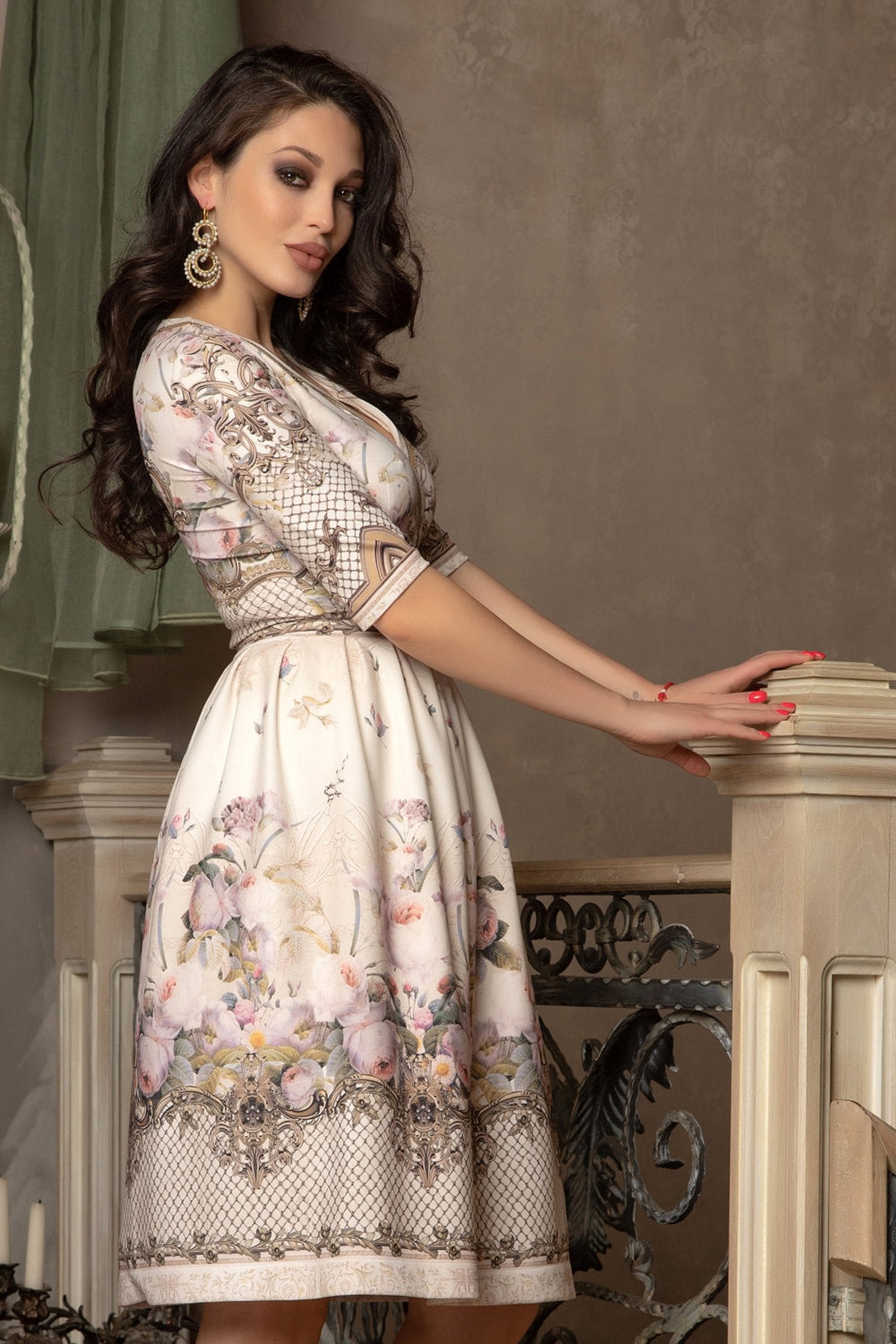 WRAPPED V-NECK BODYSUIT - BAROQUE FLOWERS