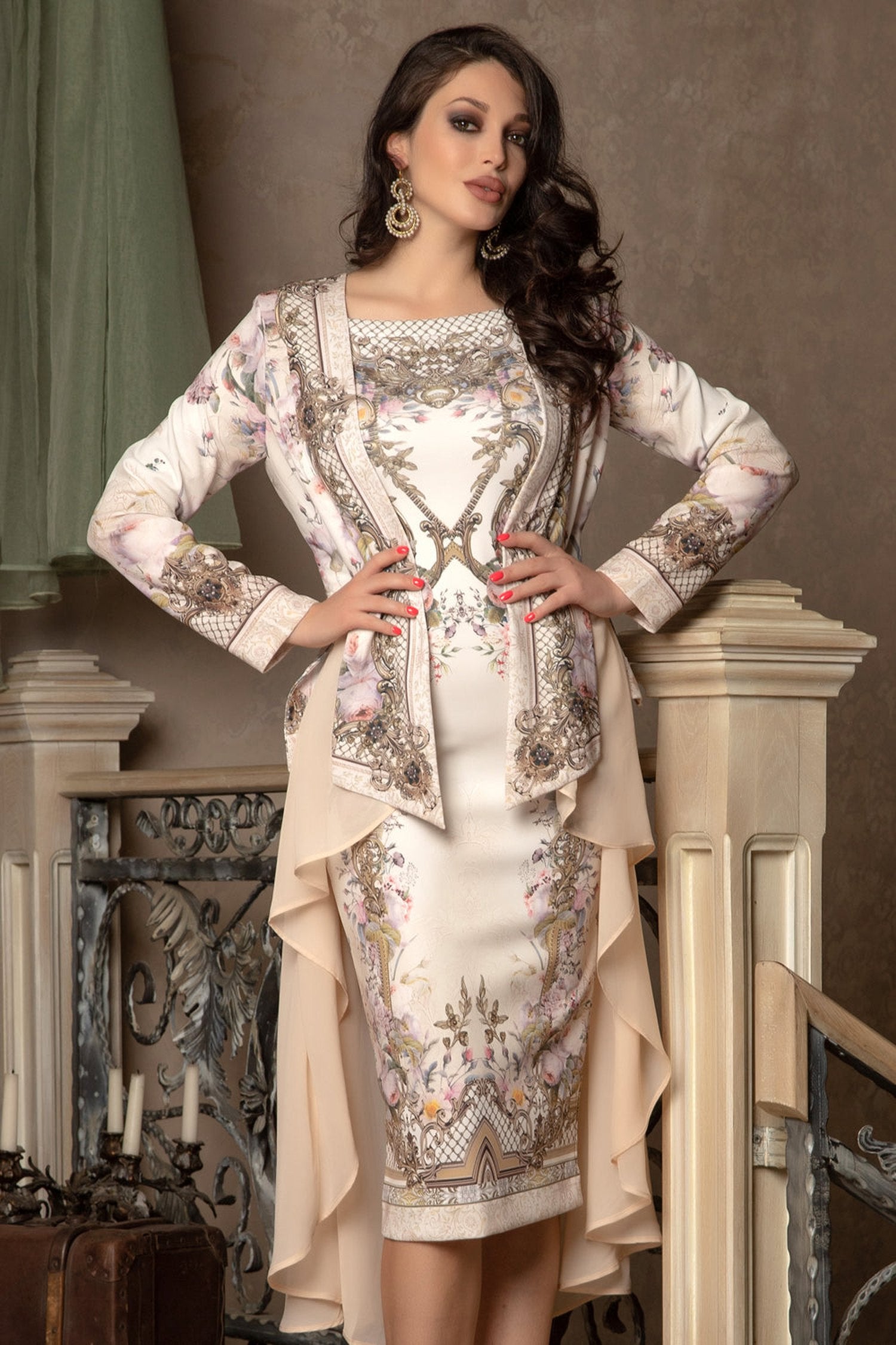 ÉCHARPE ÉLÉGANTE AVEC CHIFFON - FLEURS BAROQUES