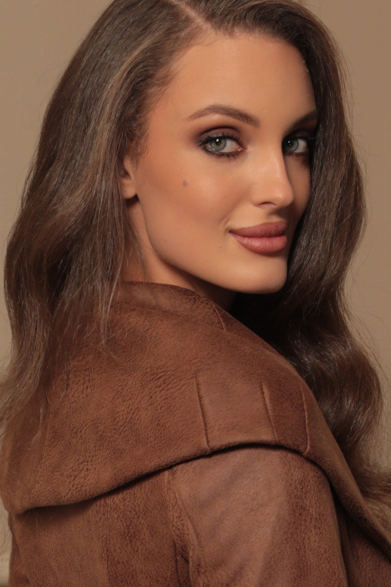 SUEDE-LOOK BLAZER WITH ASYMMETRICAL CLOSURE  IN BROWN- ESSENTIALS