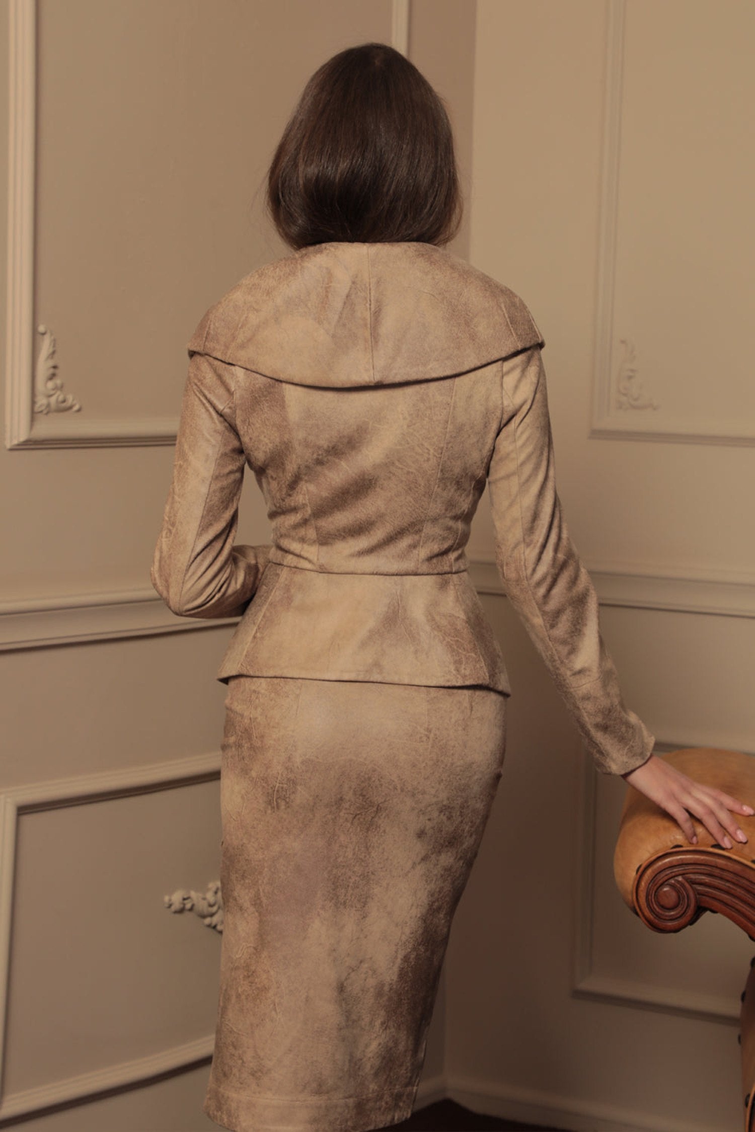 SUEDE-LOOK BLAZER WITH ASYMMETRICAL CLOSURE IN CAPPUCINO- ESSENTIALS