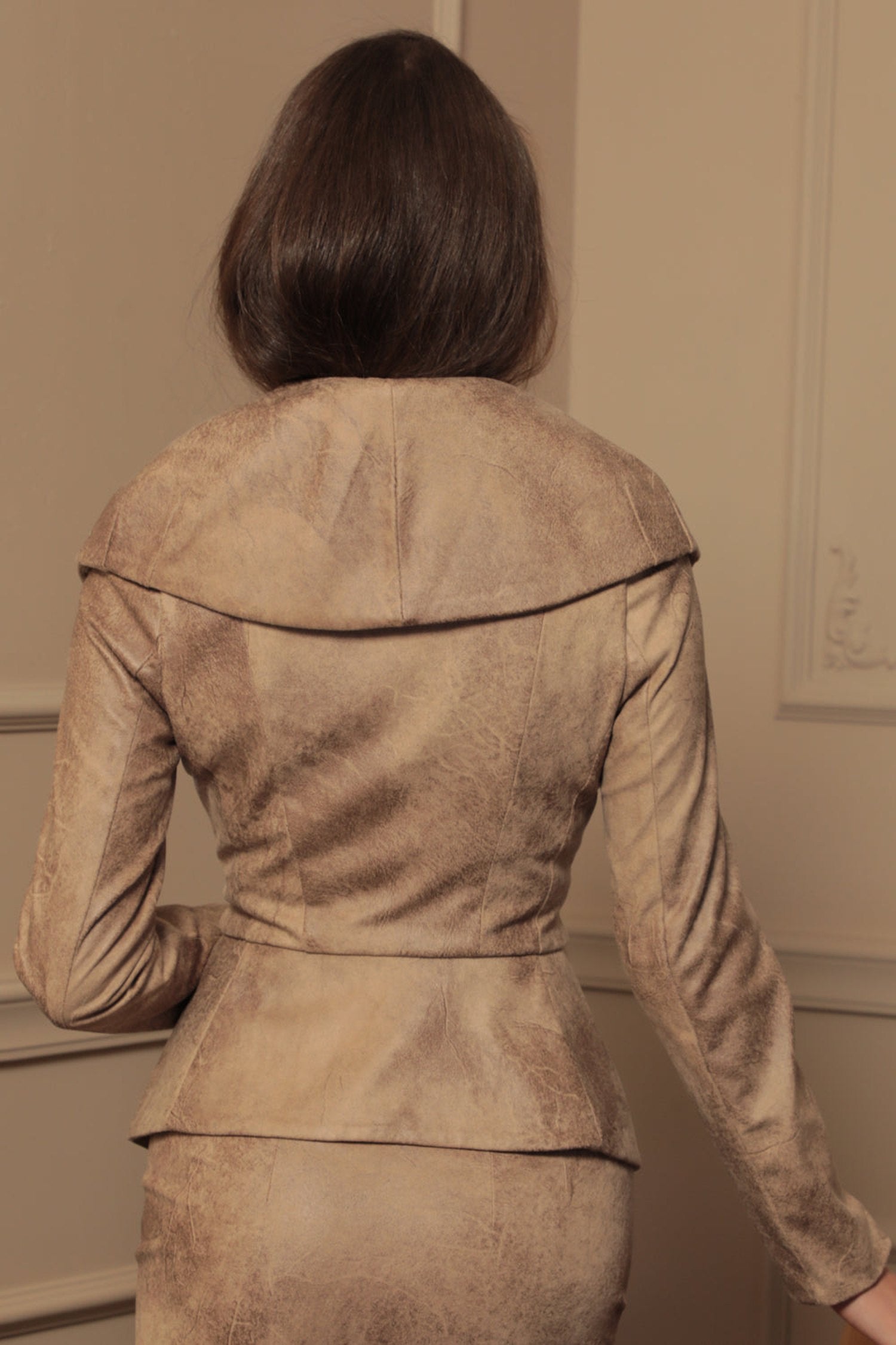 SUEDE-LOOK BLAZER WITH ASYMMETRICAL CLOSURE IN CAPPUCINO- ESSENTIALS