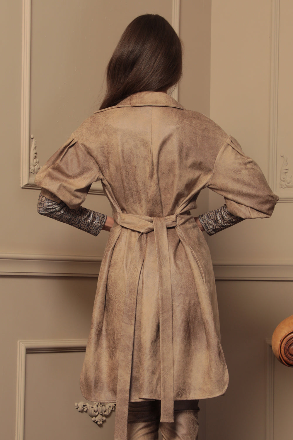 SUEDE-LOOK SHIRT DRESS IN CAPPUCINO - ESSENTIALS