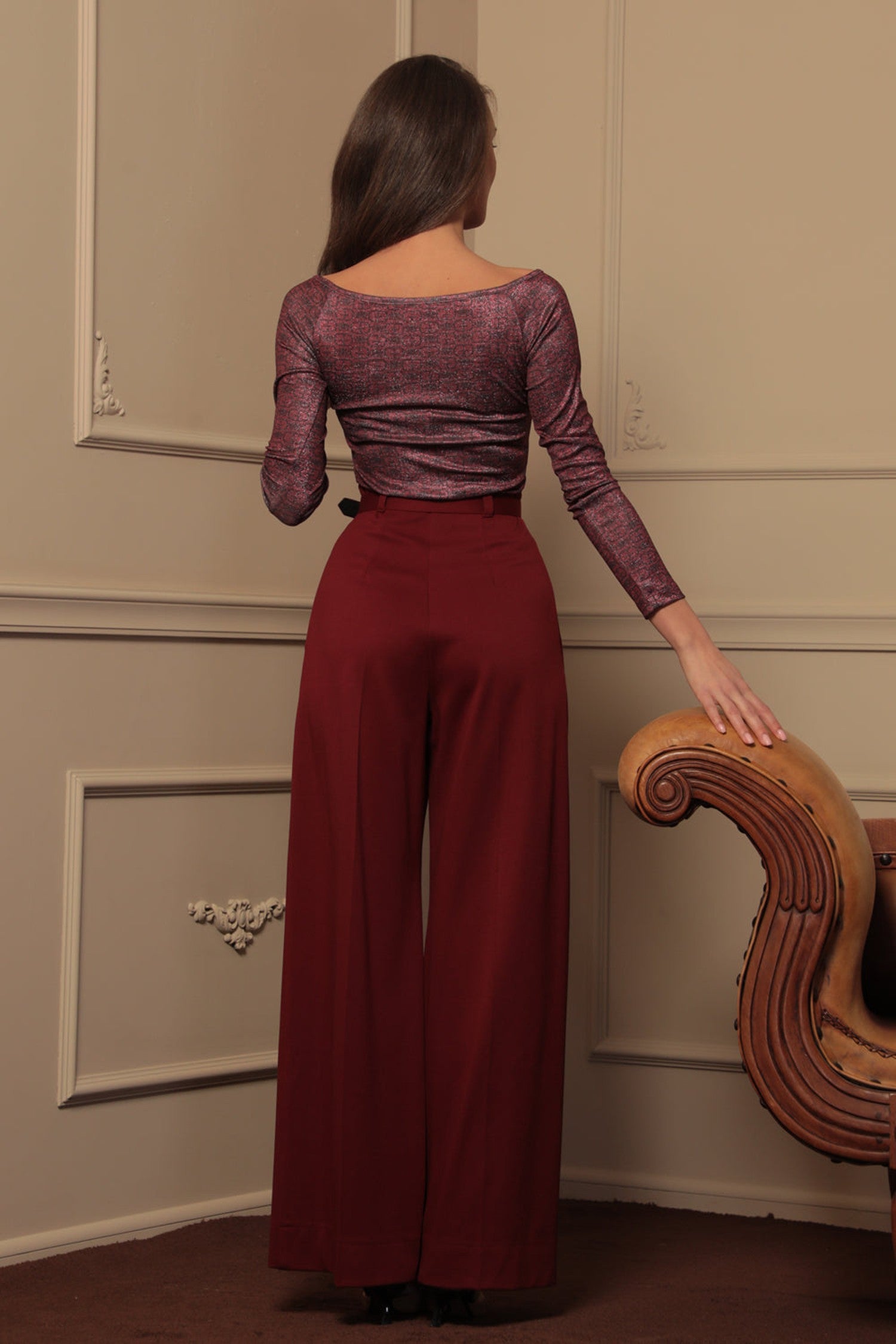 PANTALONS BORDEAUX ESSENTIELS EN MÉLANGE DE VISCOSE TAILLE HAUTE