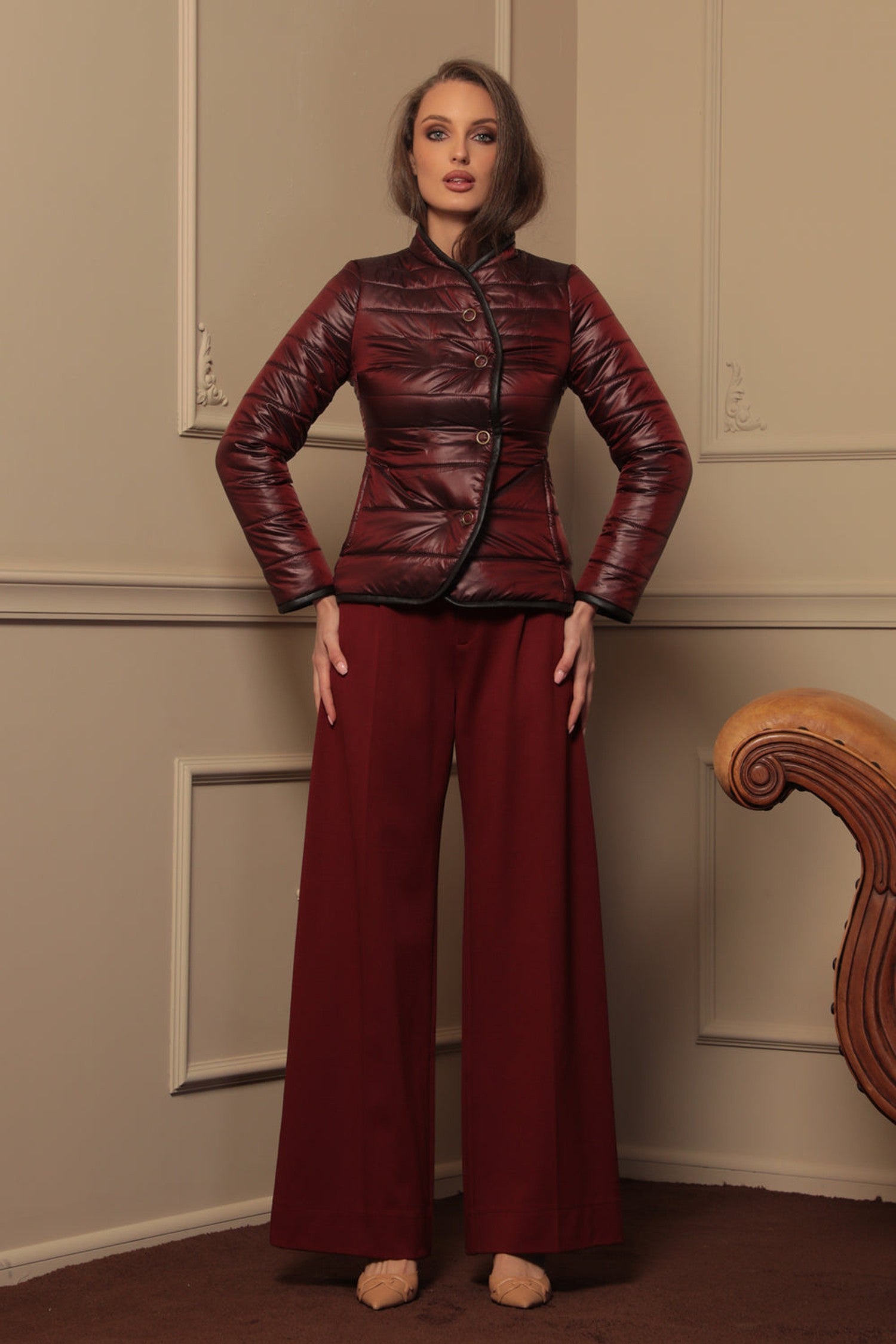 LIGHTLY COATED JACKET WITH QUILTED LINING IN BURGUNDY - ESSENTIALS