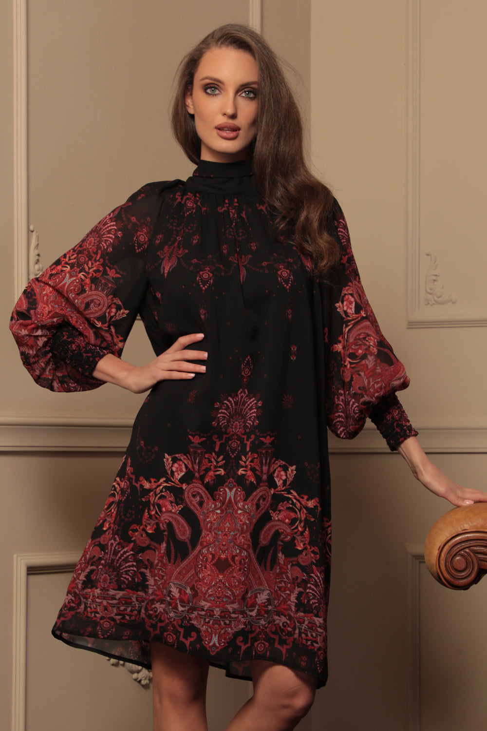 RELAXED FIT DRESS WITH RAGLAN SLEEVES - PAISLEY DARK JIORO СВОБОДНА РОКЛЯ С РЕГЛАН РЪКАВ - PAISLEY DARK JIORO