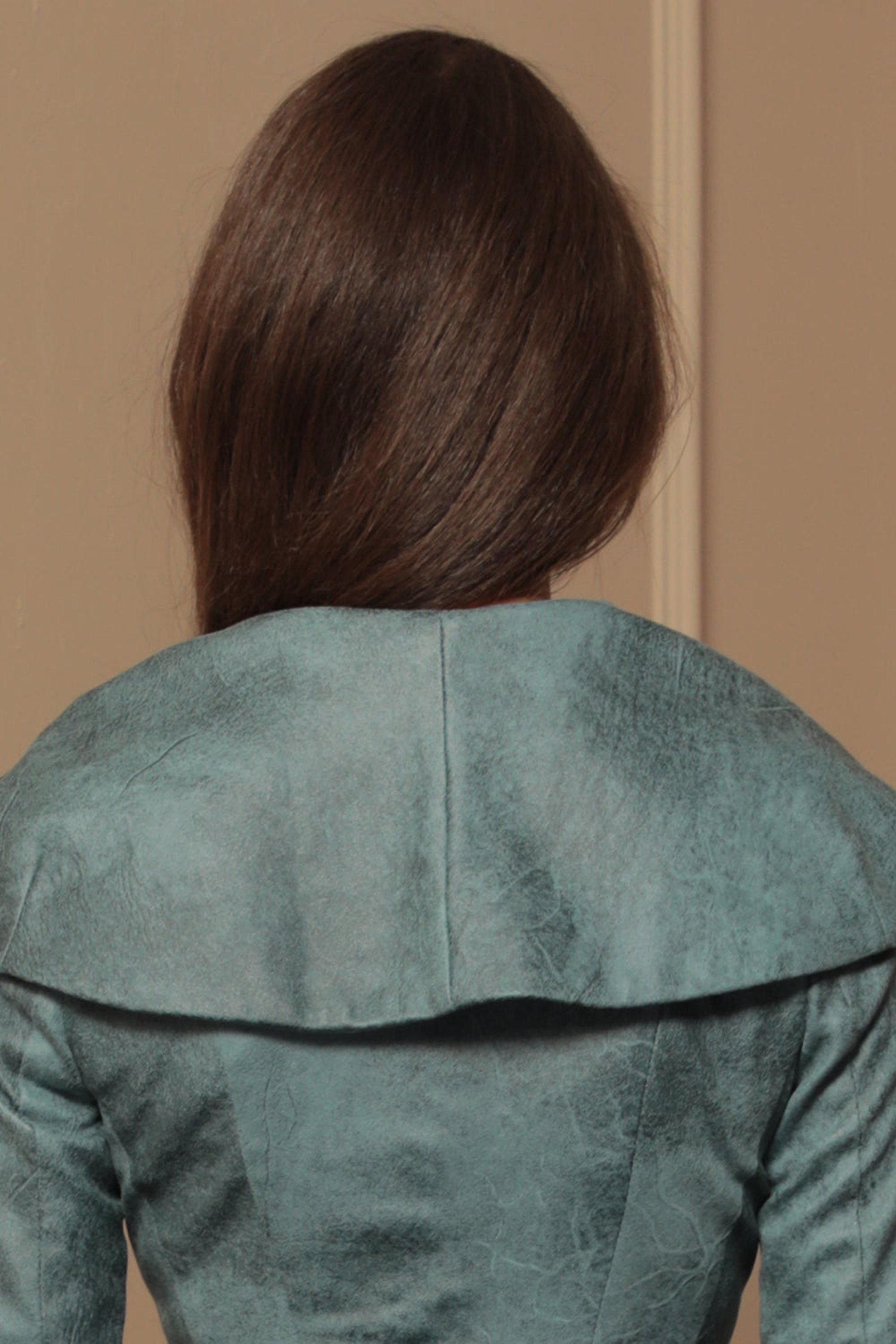 SUEDE-LOOK BLAZER WITH ASYMMETRICAL CLOSURE IN BLUE - ESSENTIALS