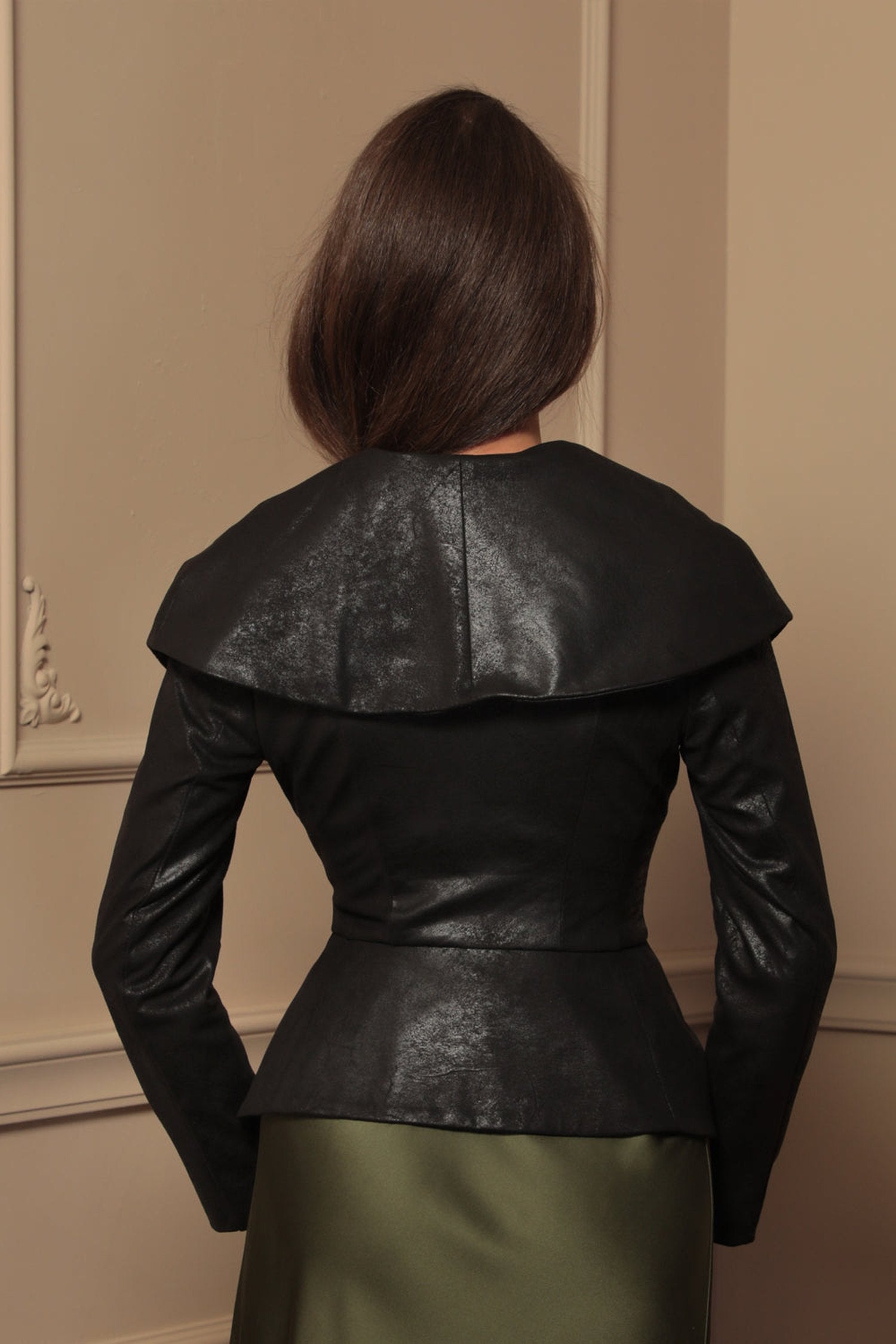 SUEDE-LOOK BLAZER WITH ASYMMETRICAL CLOSURE IN BLACK - ESSENTIALS