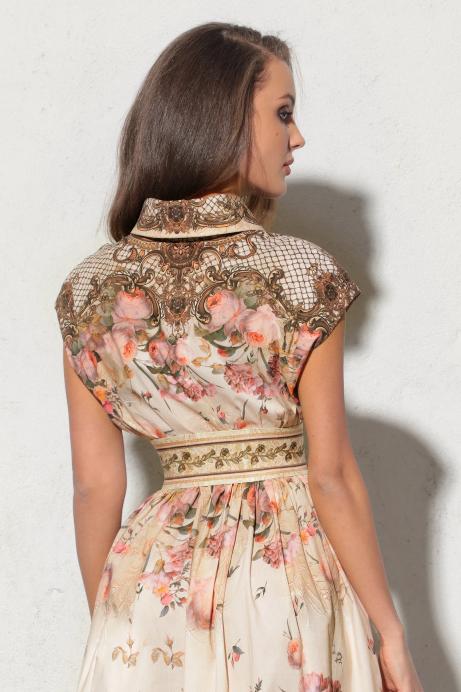 LONG POPLIN DRESS WITH DETACHABLE BELT - BAROQUE FLOWERS