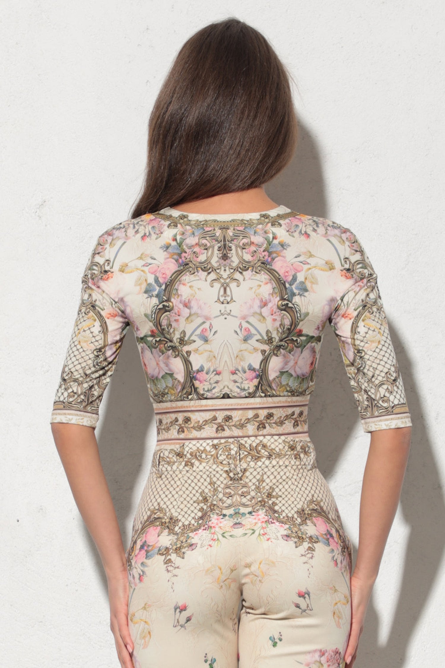 WRAPPED V-NECK BODYSUIT - BAROQUE FLOWERS