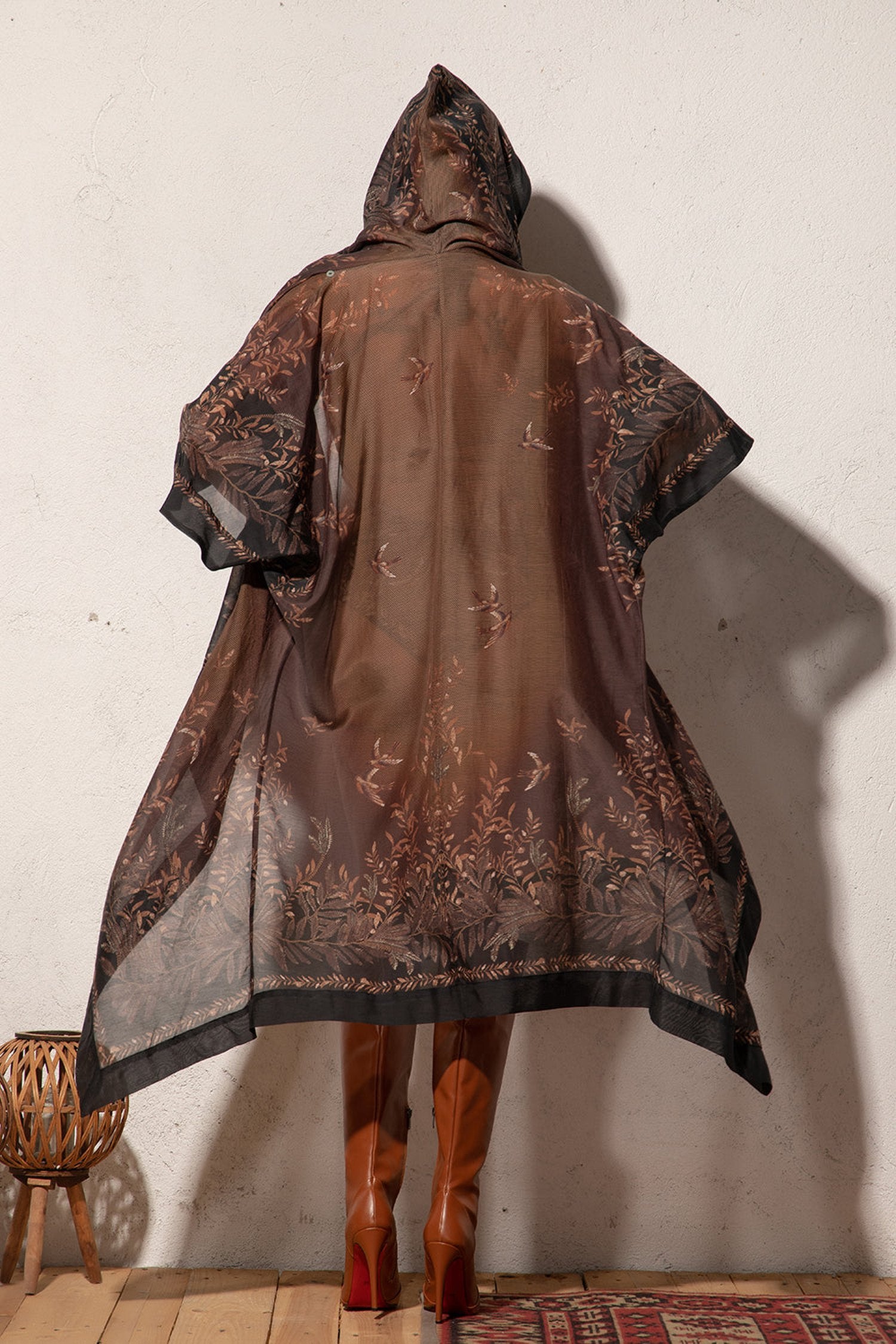 COTTON SILK KIMONO DRESS WITH HOOD - SECRET GARDEN