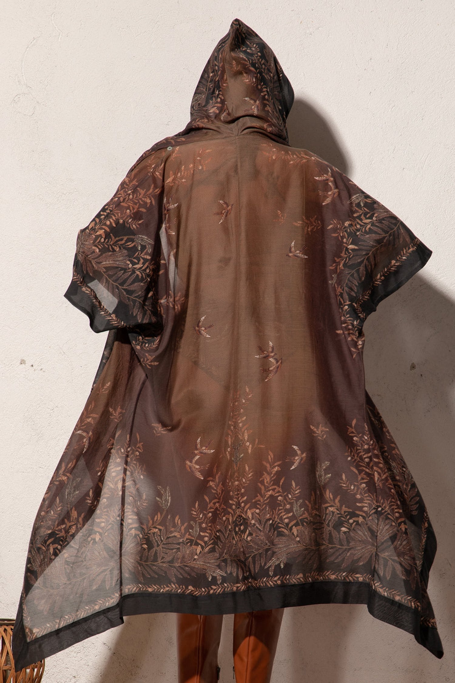 Robe kimono en coton et soie avec capuche - Jardin secret