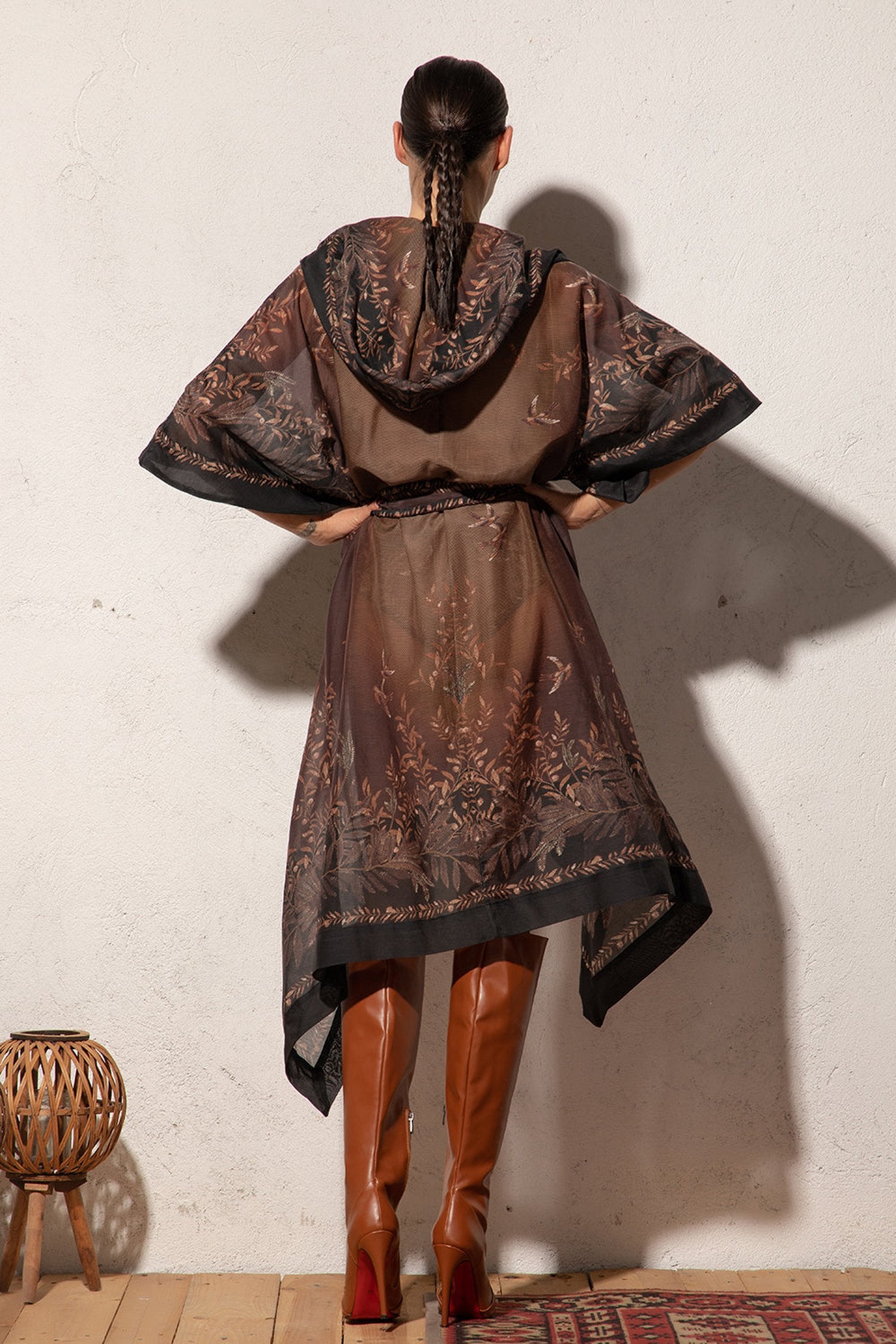 Robe kimono en coton et soie avec capuche - Jardin secret
