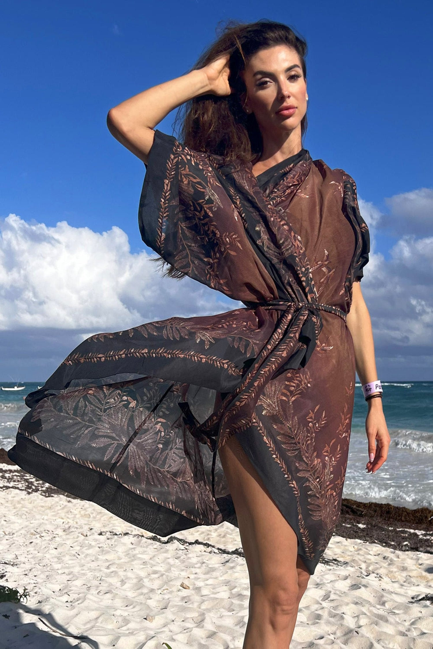 Robe kimono en coton et soie avec capuche - Jardin secret