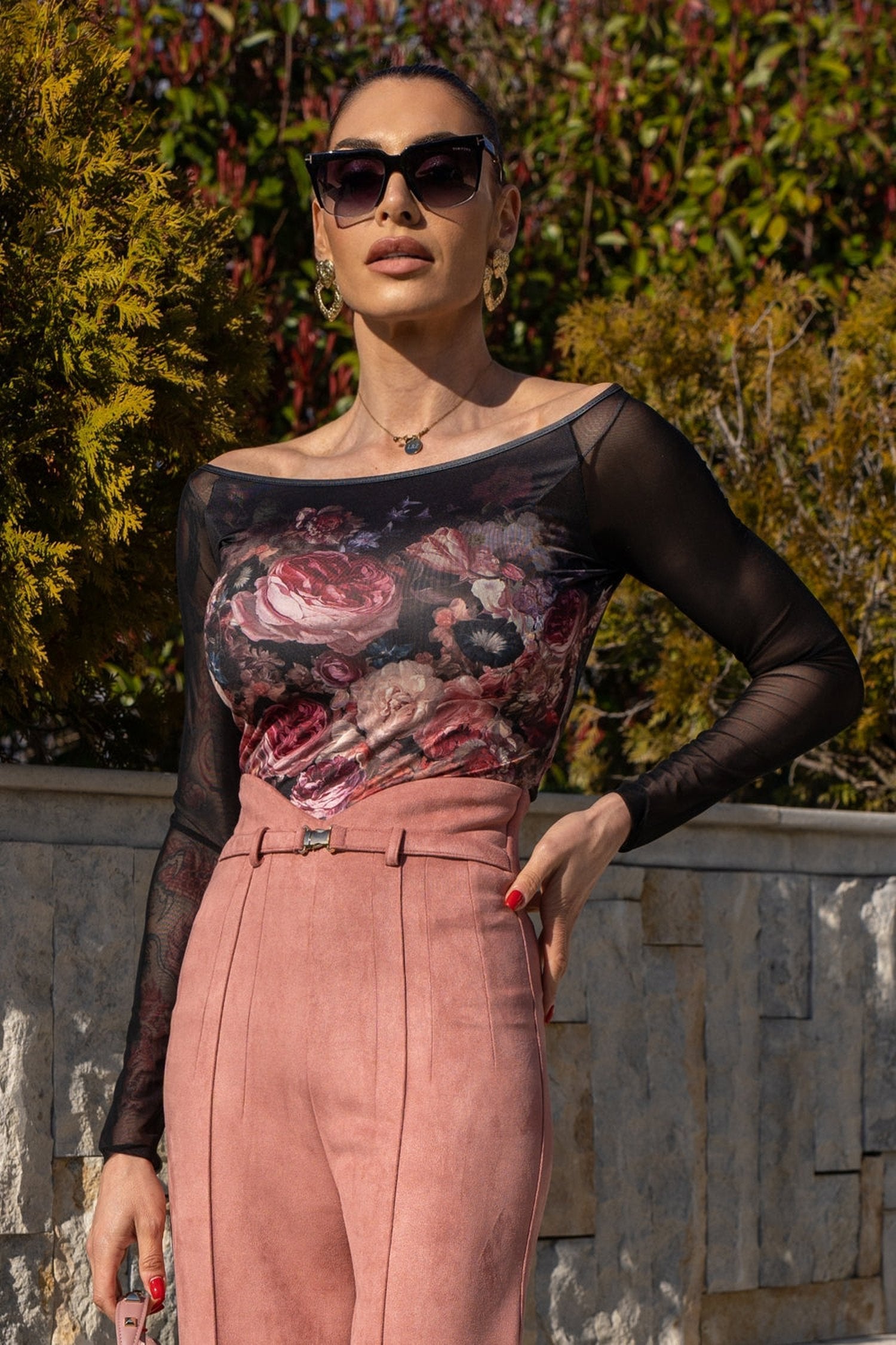 BLOUSE WITH NET SLEEVE - VINTAGE FLOWERS JIORO БЛУЗА С РЪКАВИ ОТ МРЕЖА - VINTAGE FLOWERS JIORO