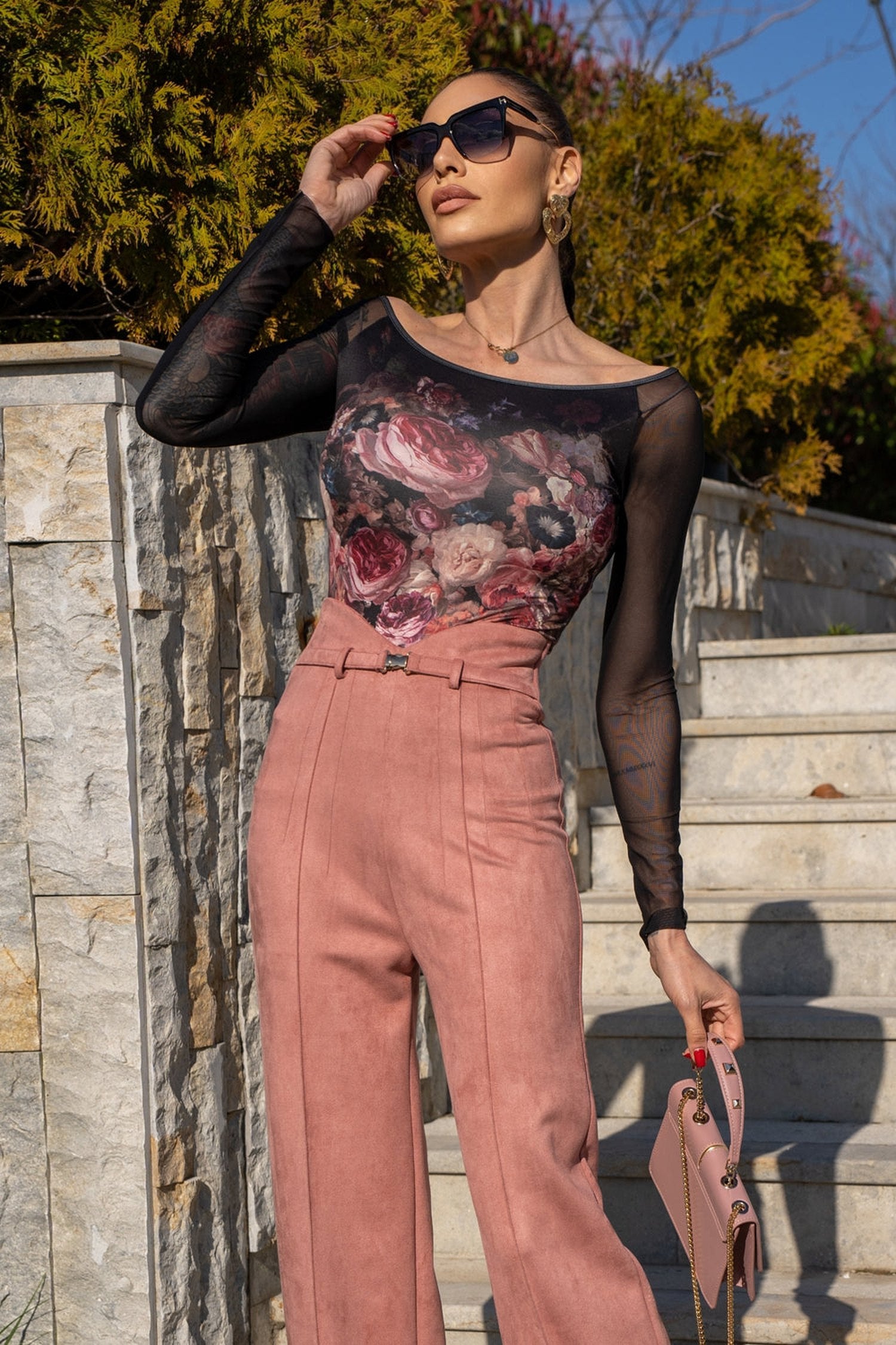 BLOUSE WITH NET SLEEVE - VINTAGE FLOWERS