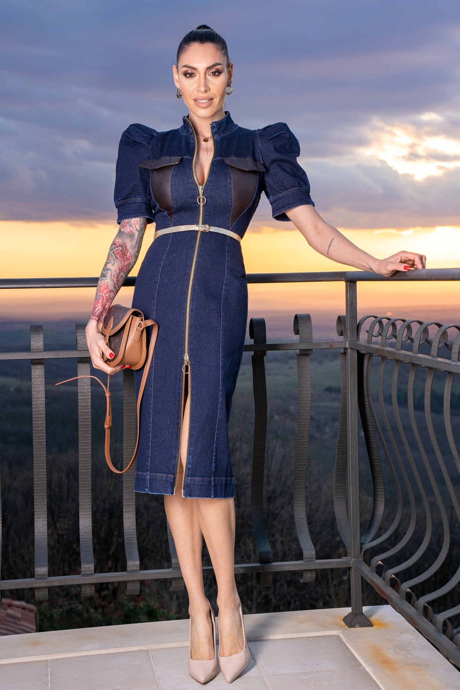 ROBE À MANCHES TUBE EN DENIM - ESSENTIELS