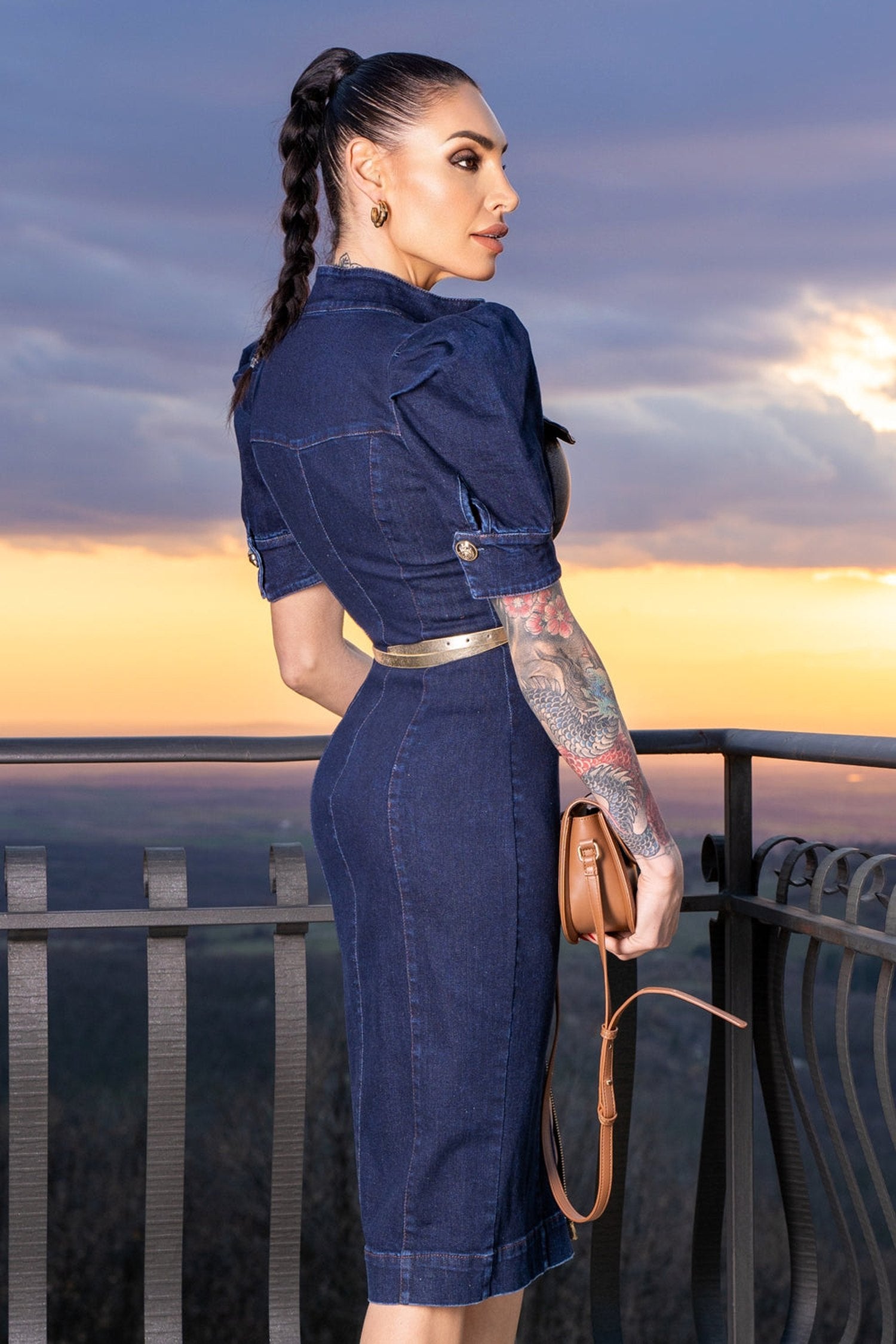 BUFFER SLEEVE DRESS IN DENIM - ESSENTIALS