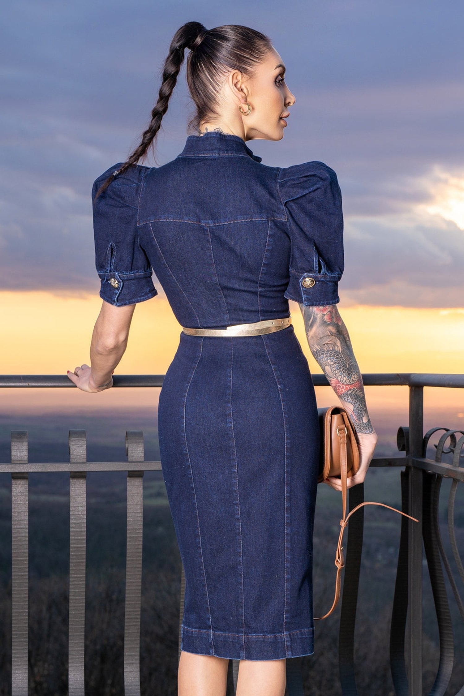 BUFFER SLEEVE DRESS IN DENIM - ESSENTIALS