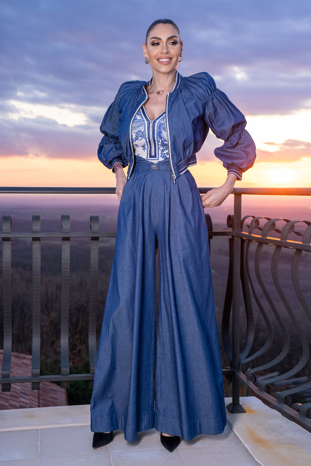 HIGH WAIST WIDE LEG DENIM PANTS - ESSENTIALS