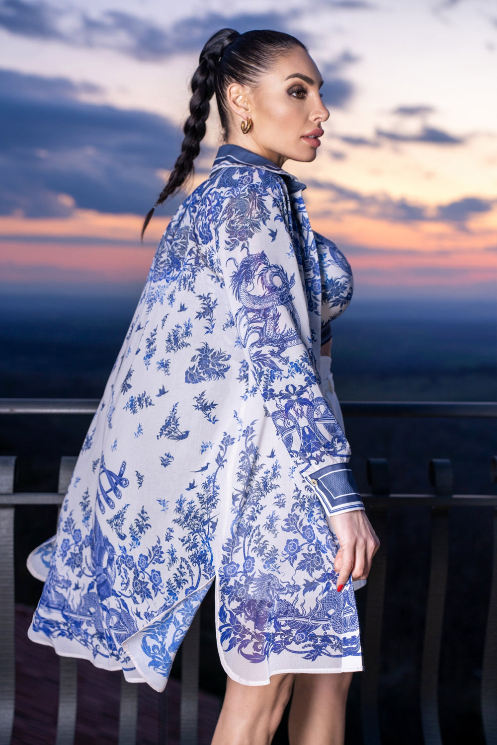SILK VISCOSE LONG SHIRT - ASIA SKY
