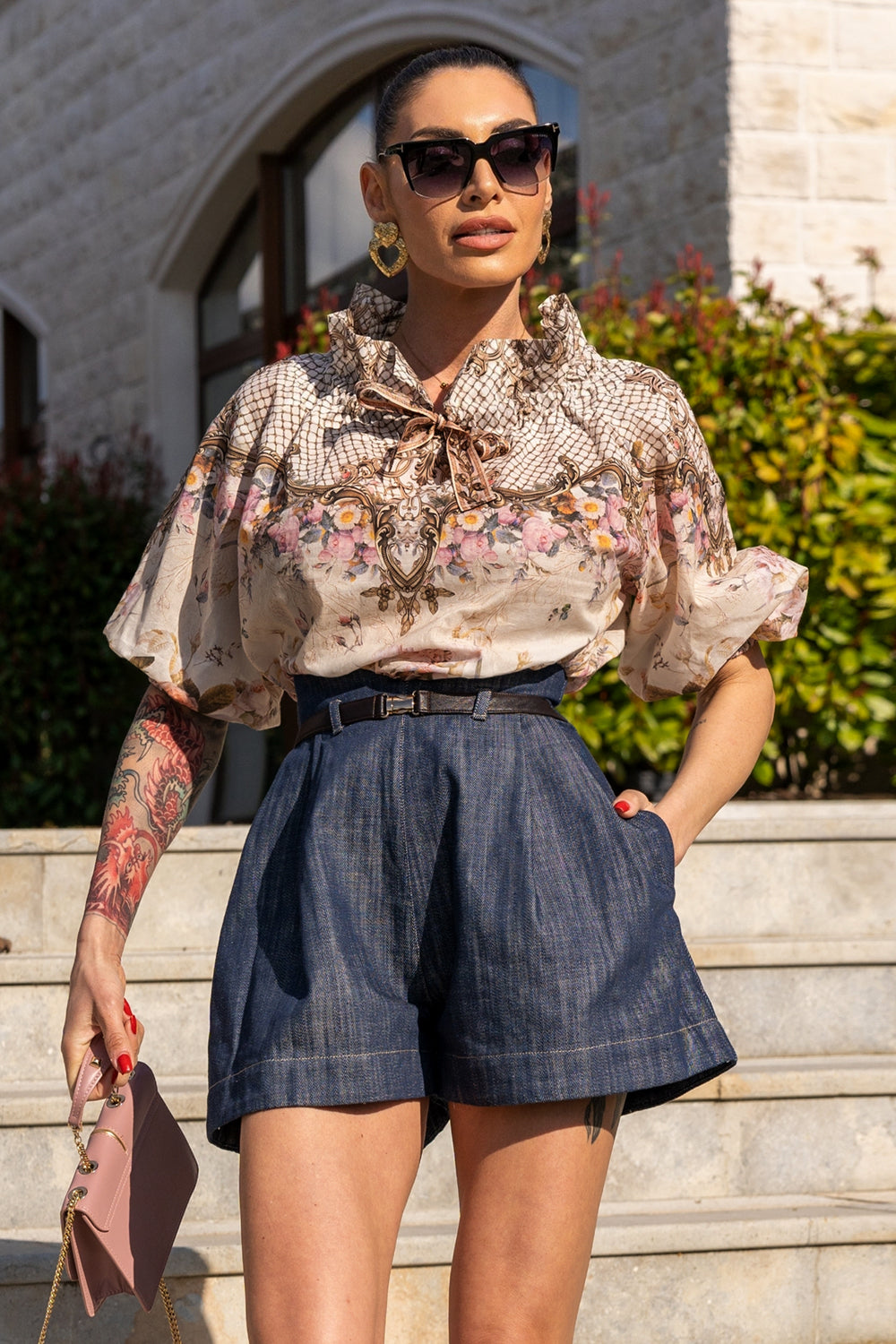 DENIM BERMUDA WITH HIGH WAIST - ESSENTIALS