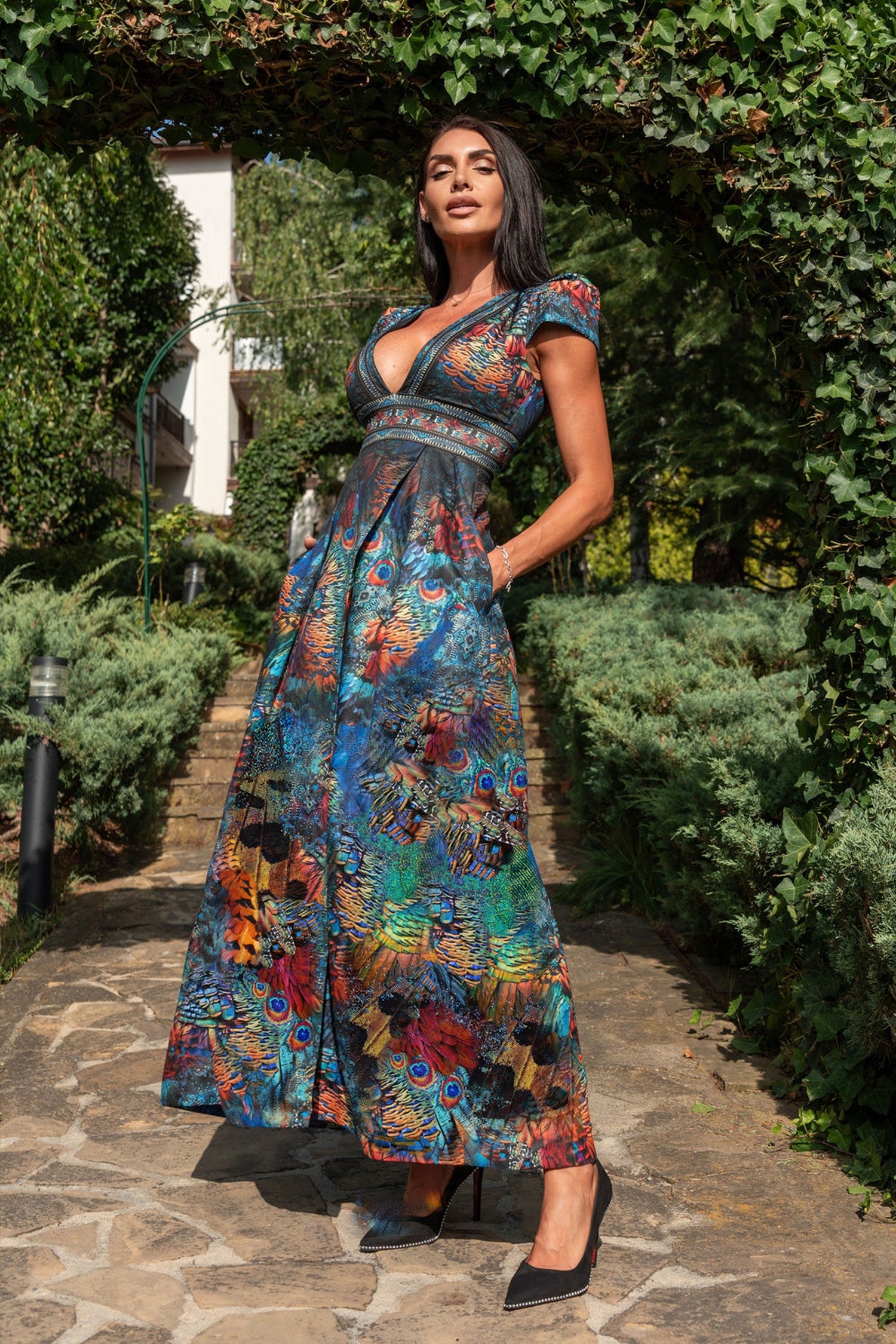 EMPIRE WAIST MAXI DRESS WITH LINEN FEEL - AMAZONIA JIORO ДЪЛГА РОКЛЯ С УСЕЩАНЕ ЗА ЛЕН - AMAZONIA JIORO