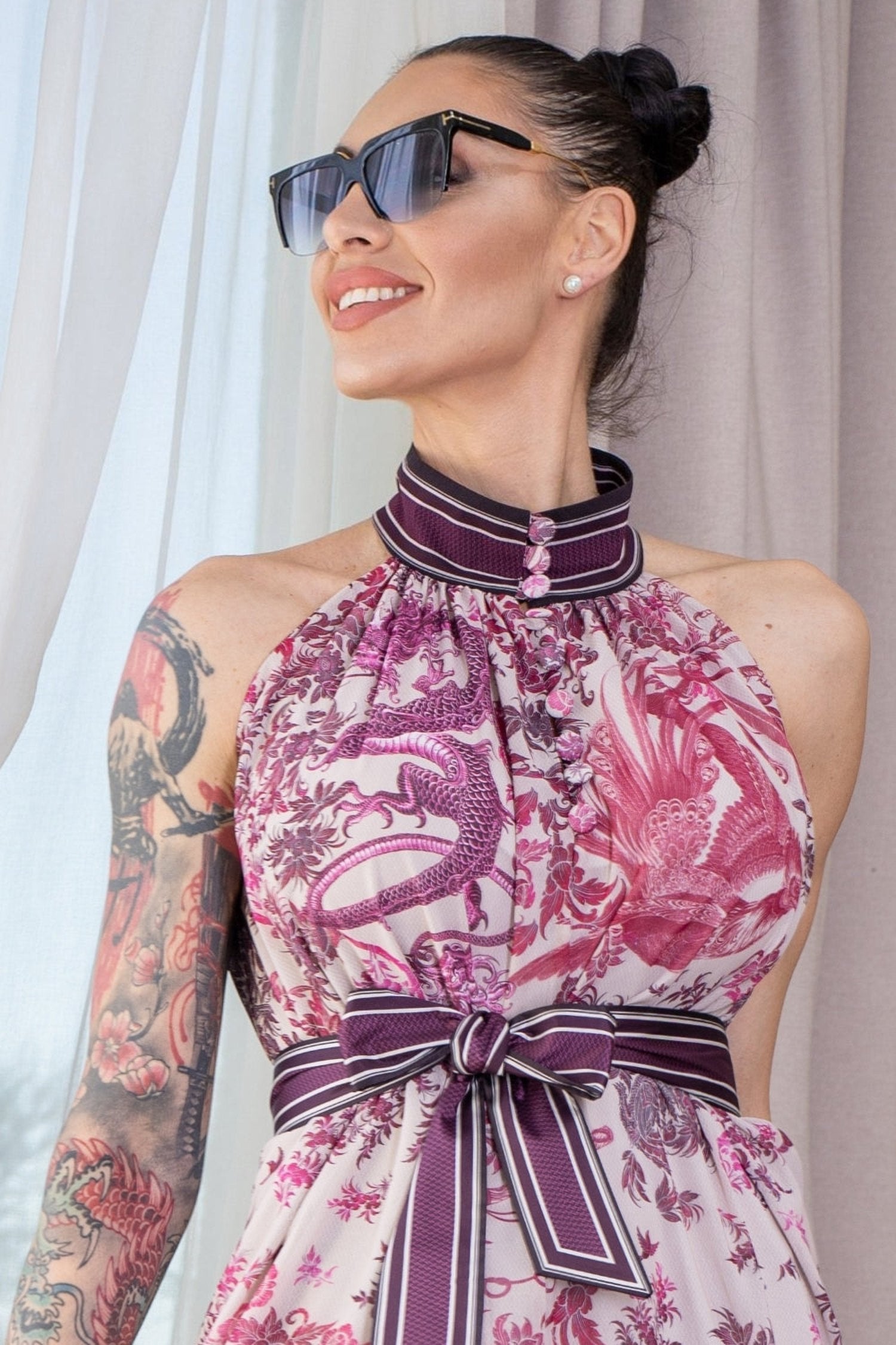 ROBE SANS MANCHES EN CHIFFON - ASIA BORDEAUX