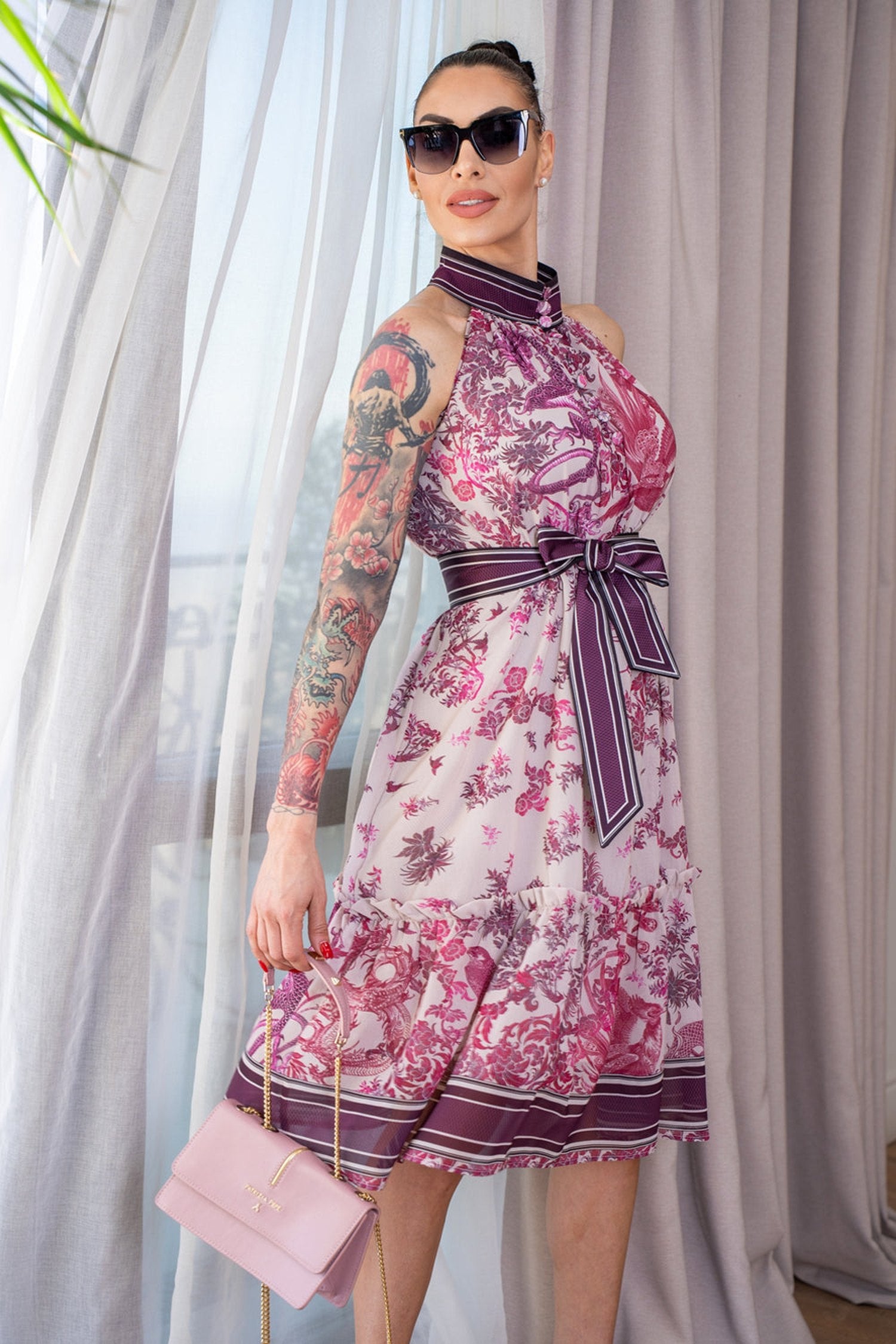 ROBE SANS MANCHES EN CHIFFON - ASIA BORDEAUX