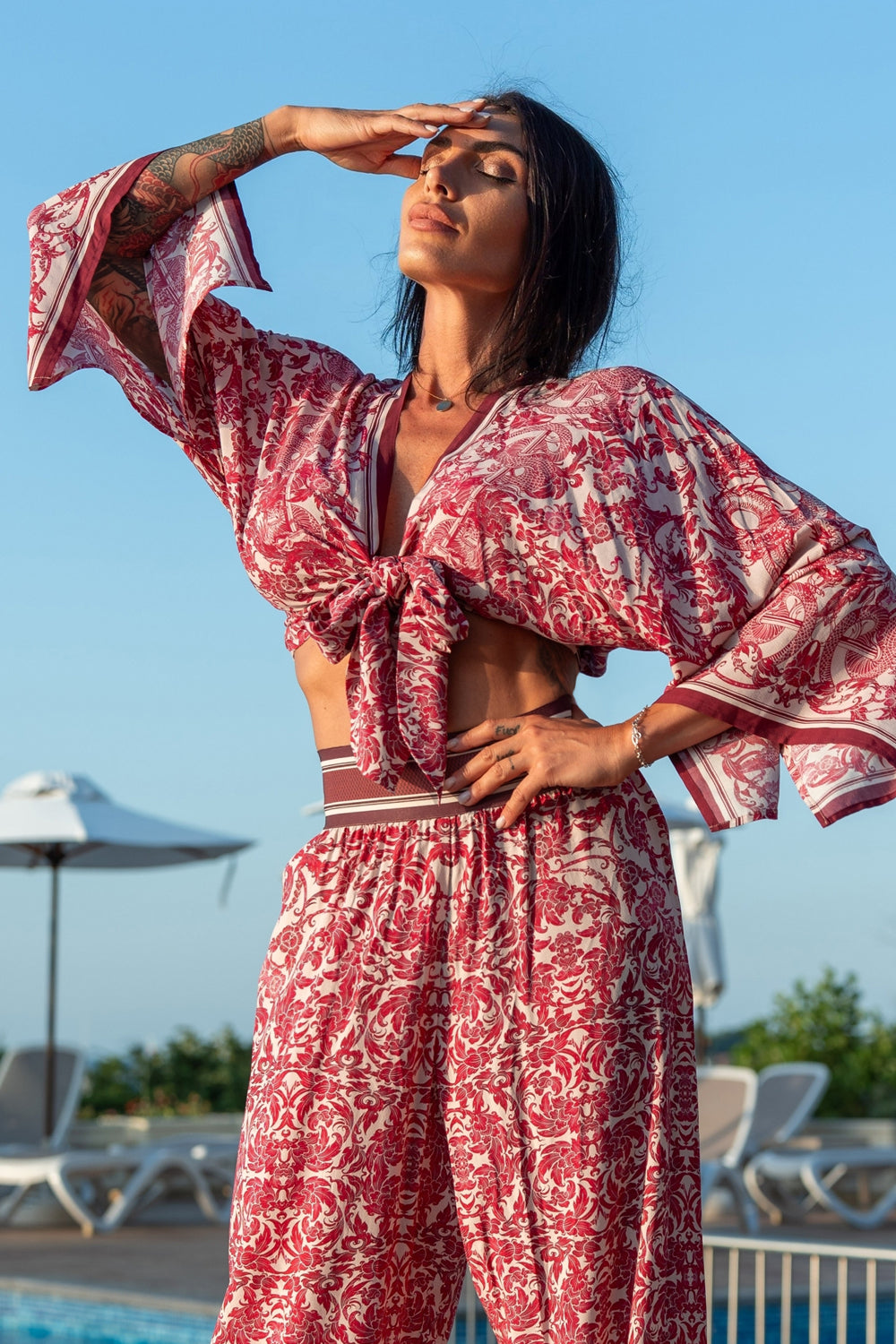 VISCOSE CROP KIMONO - ASIA BORDEAUX