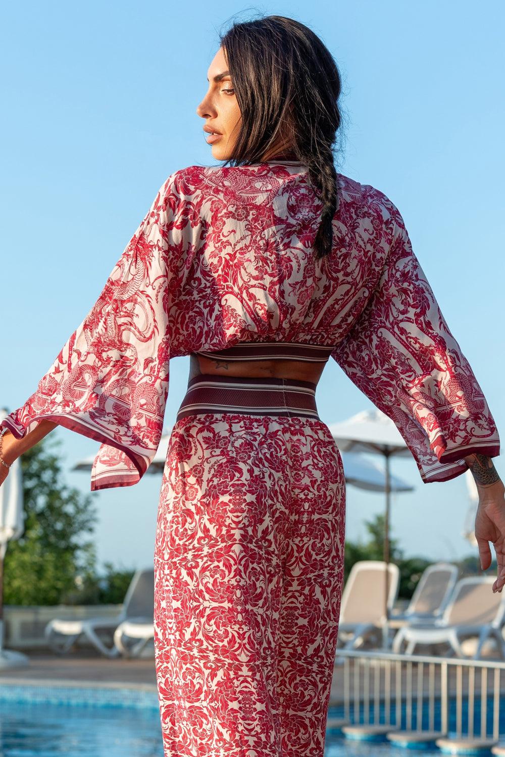 VISCOSE CROP KIMONO - ASIA BORDEAUX