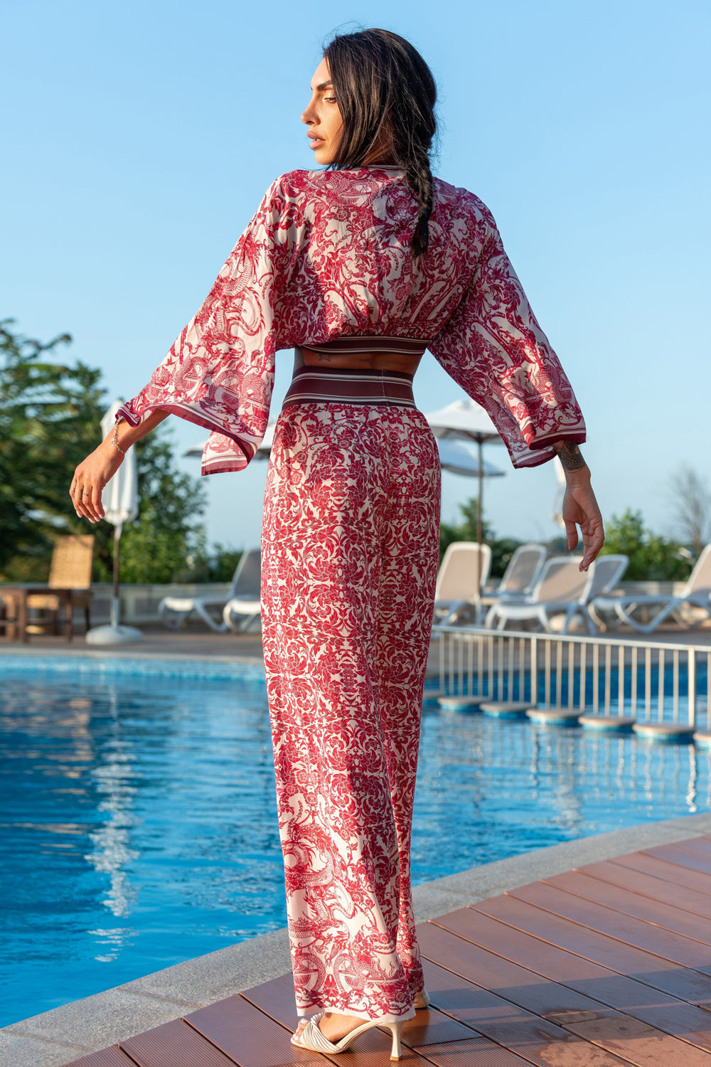 VISCOSE CROP KIMONO - ASIA BORDEAUX