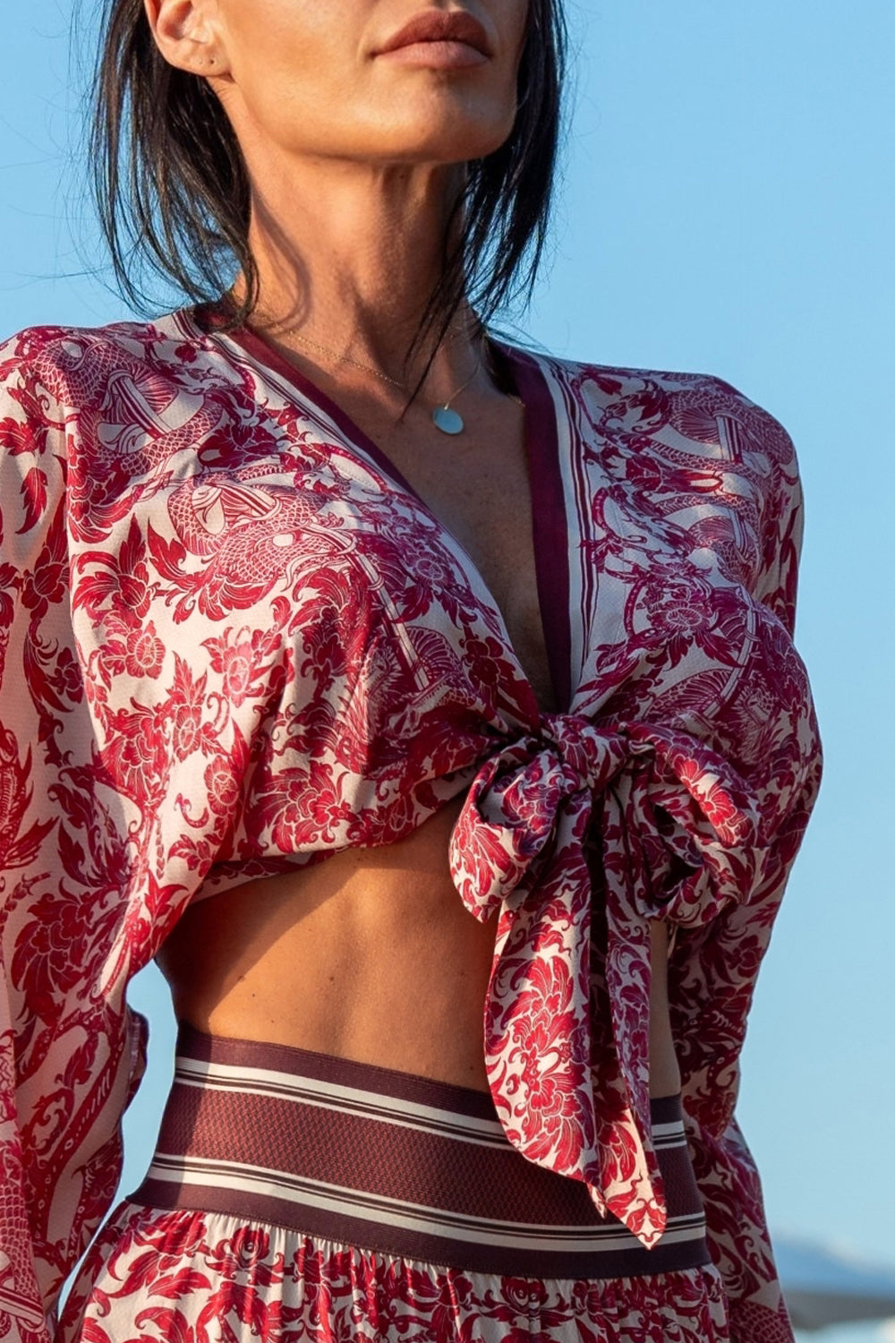 VISCOSE CROP KIMONO - ASIA BORDEAUX