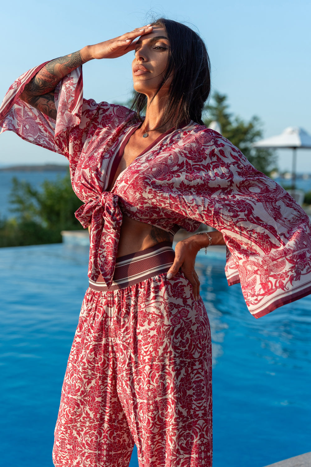 VISCOSE CROP KIMONO - ASIA BORDEAUX