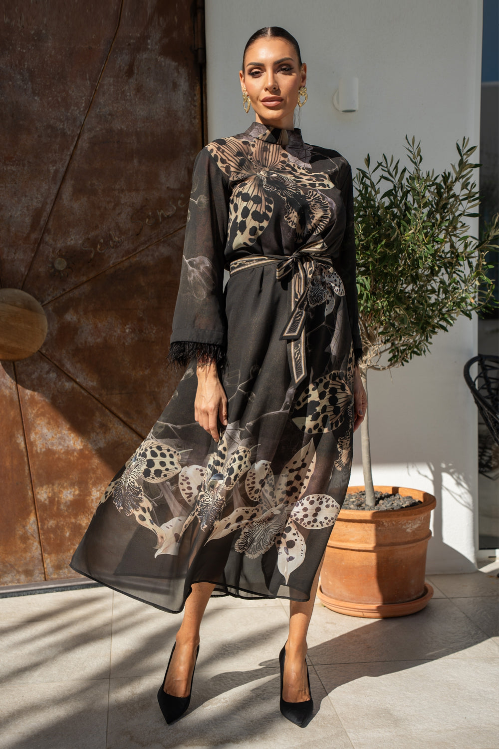 FRENCH CHIFFON CAFTAN DRESS - LEO ORCHID