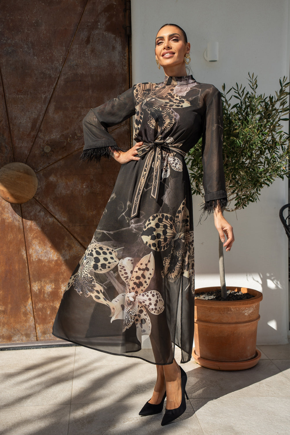 FRENCH CHIFFON CAFTAN DRESS - LEO ORCHID