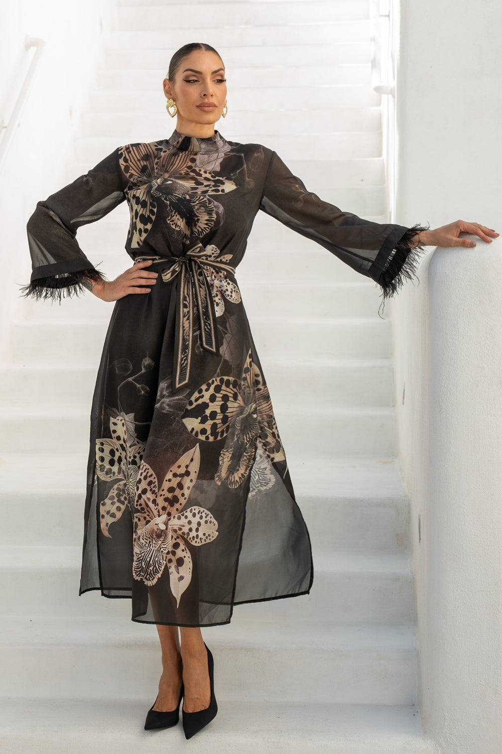 FRENCH CHIFFON CAFTAN DRESS - LEO ORCHID