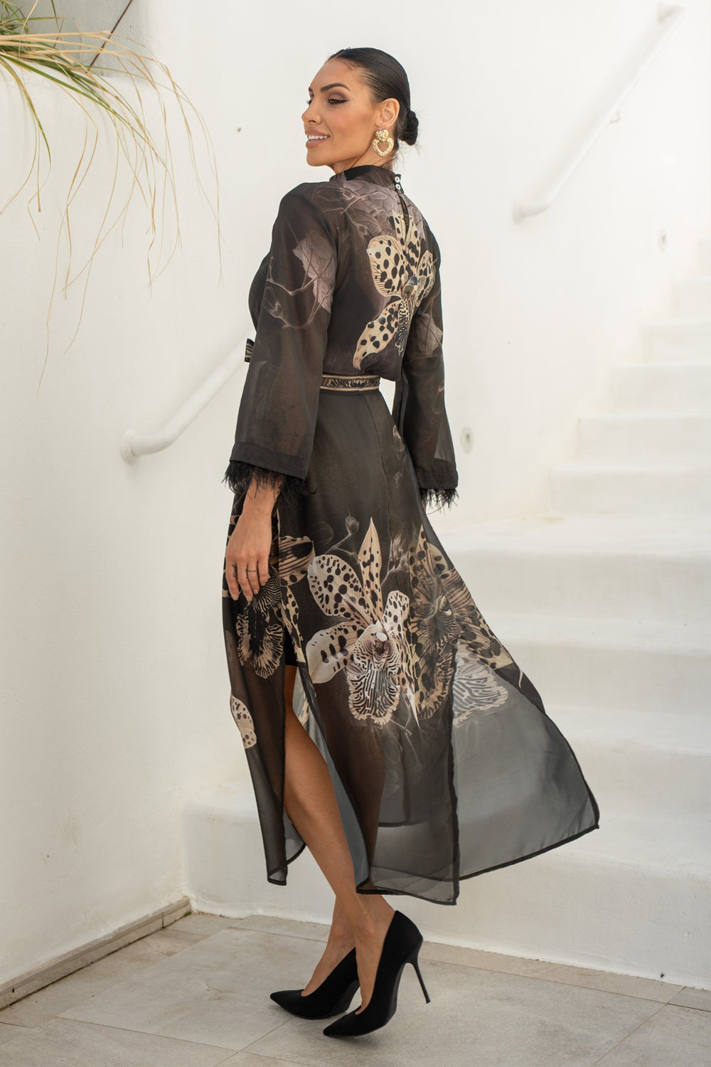 FRENCH CHIFFON CAFTAN DRESS - LEO ORCHID