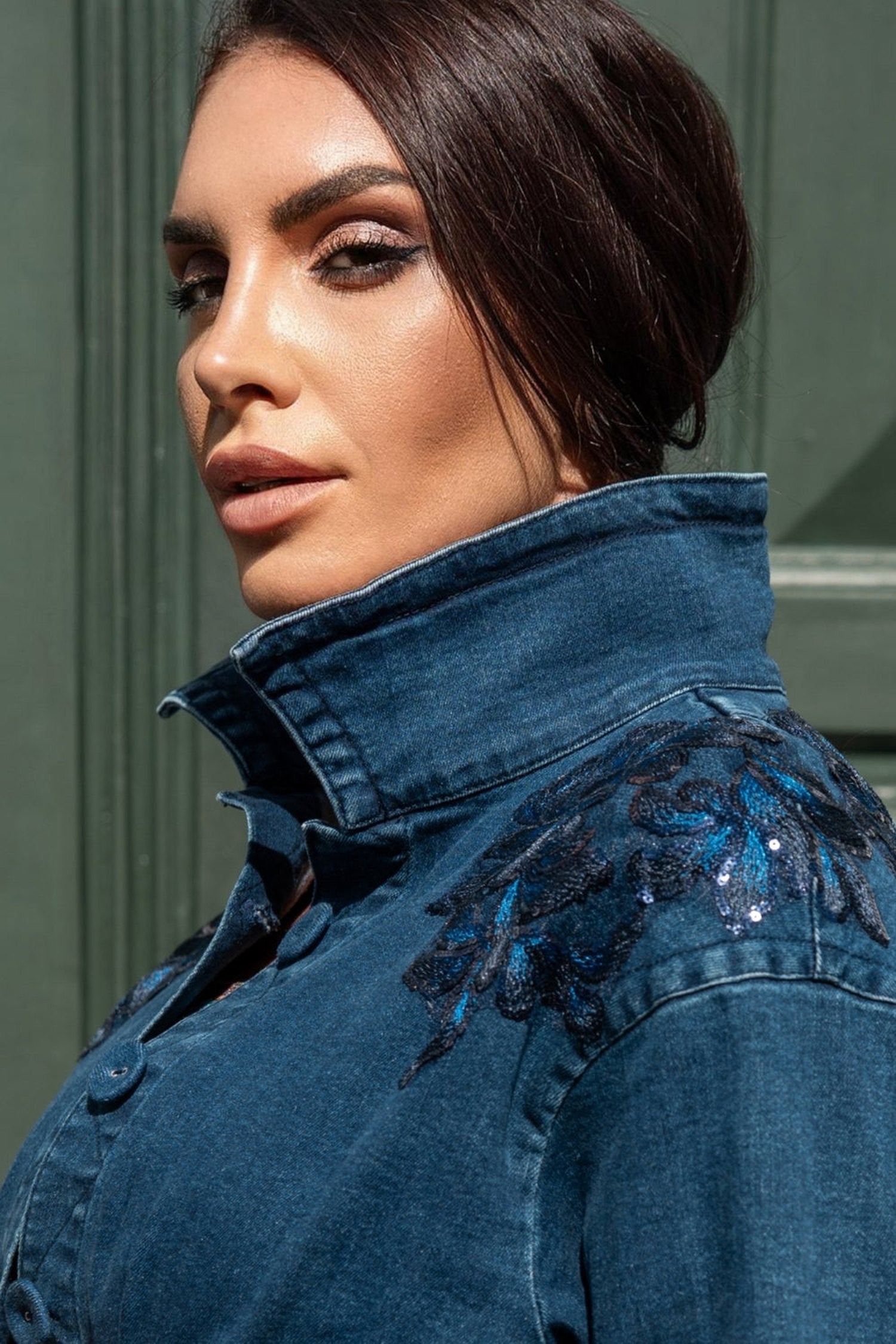 DENIM BLAZER WITH LACE APPLIQUÉS - ESSENTIALS