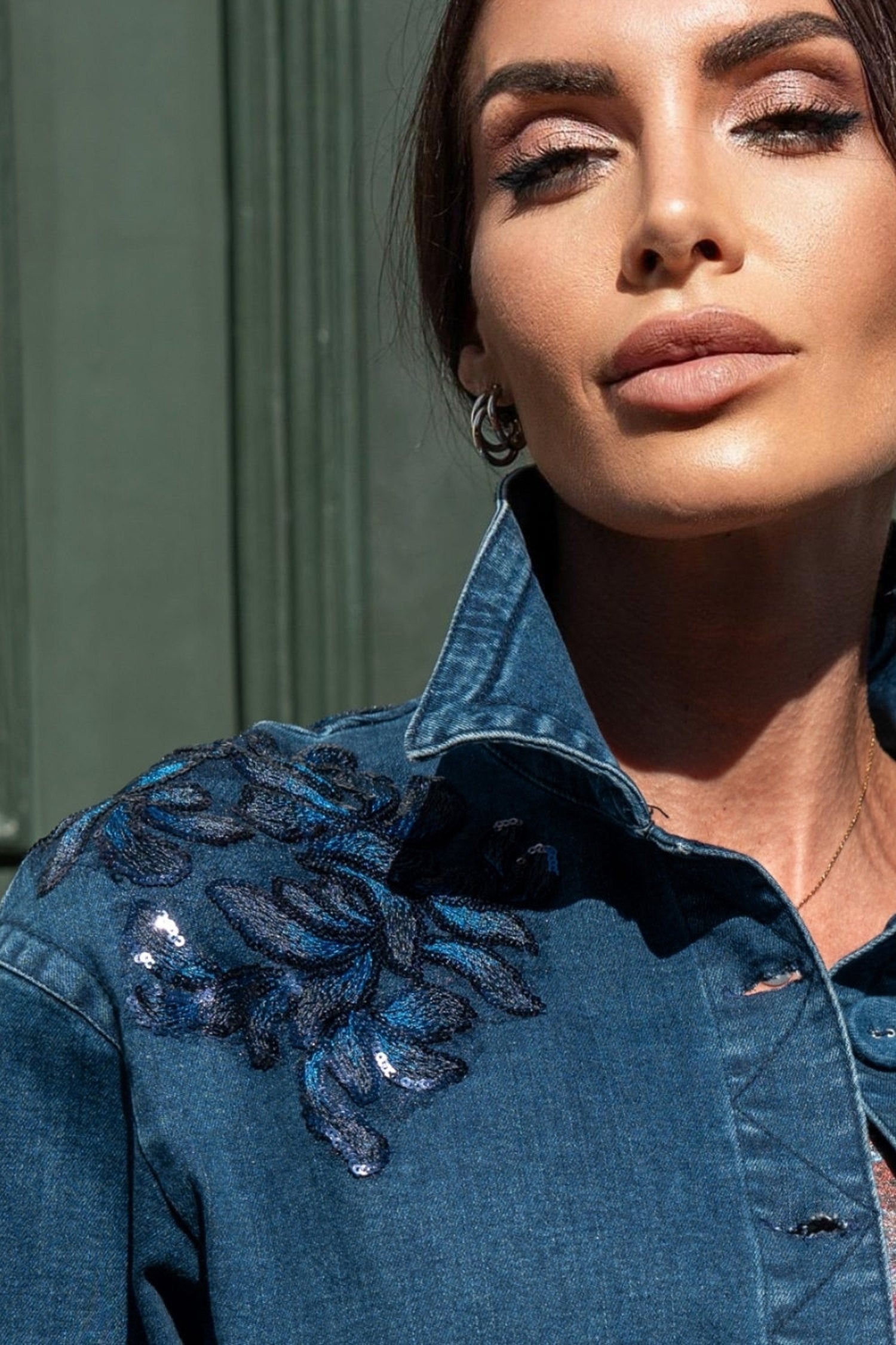 DENIM BLAZER WITH LACE APPLIQUÉS - ESSENTIALS