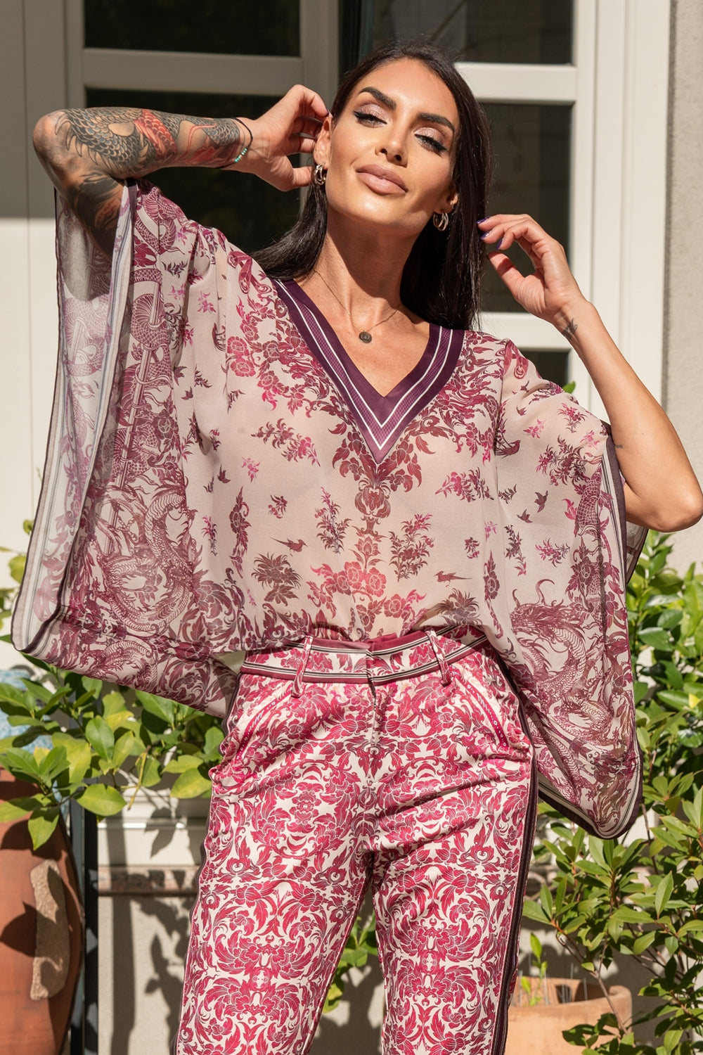 CHIFFON TUNIC - ASIA BORDEAUX